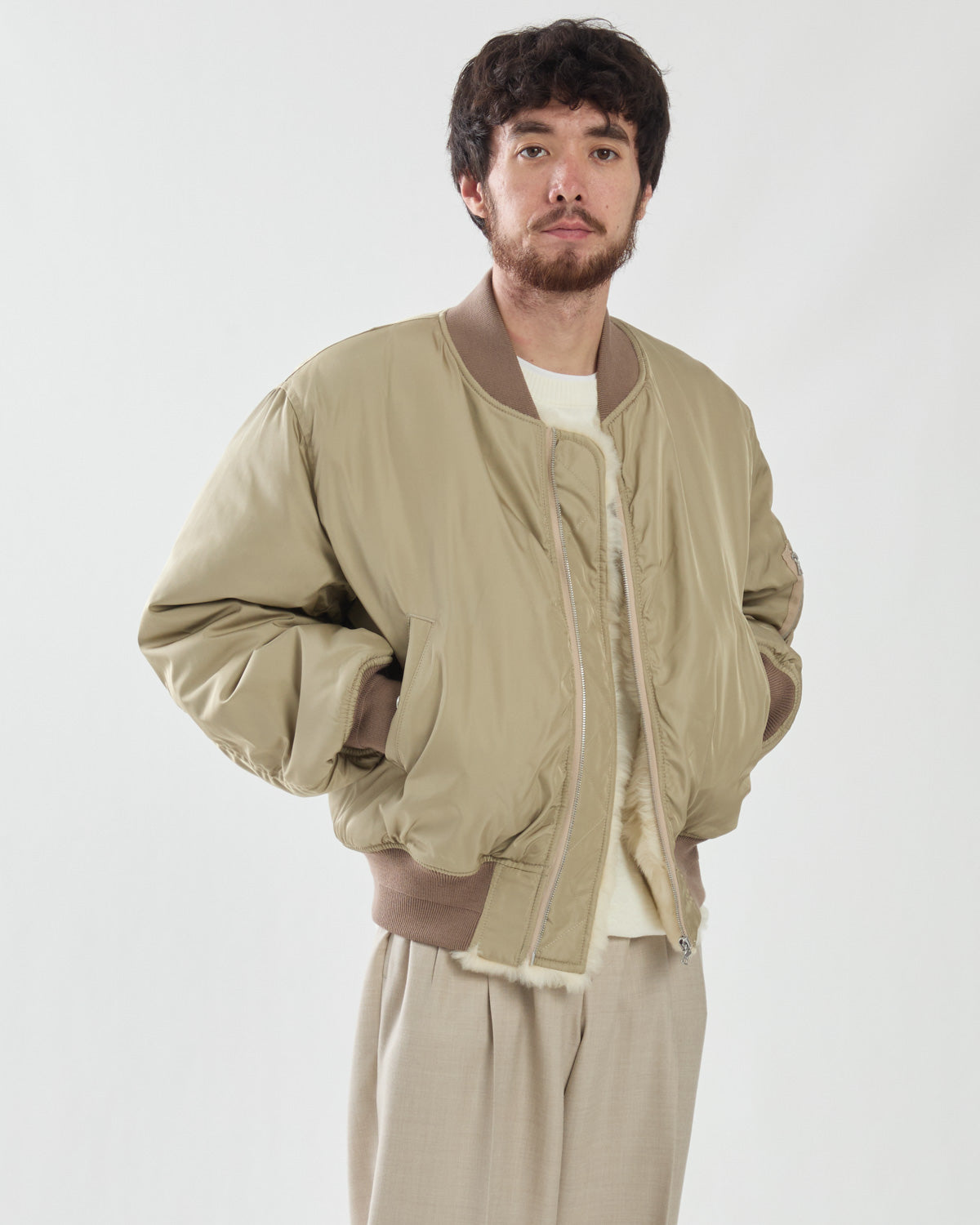 SILK TWILL FLIGHT BLOUSON / MERINO MOUTON LINING