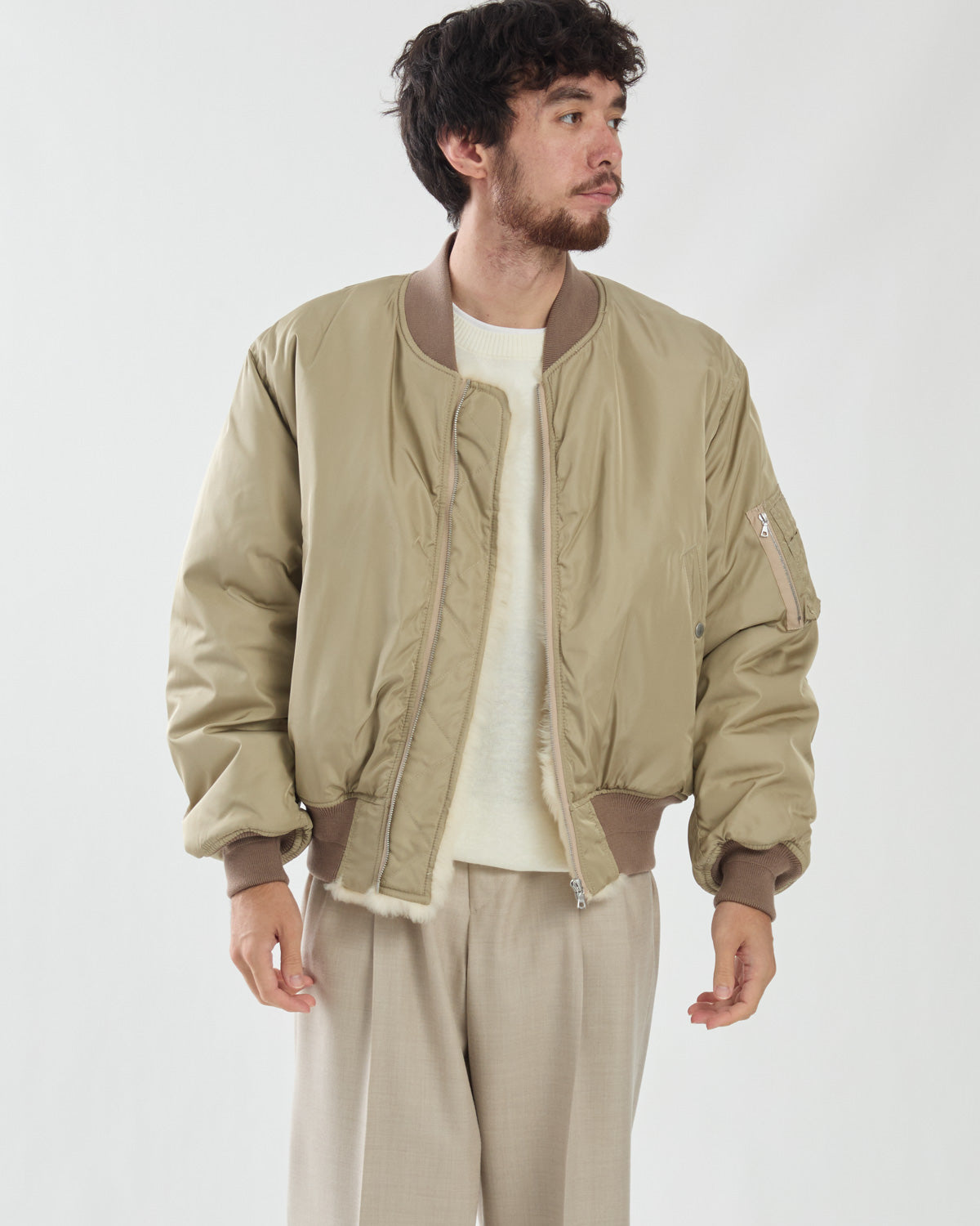 SILK TWILL FLIGHT BLOUSON / MERINO MOUTON LINING