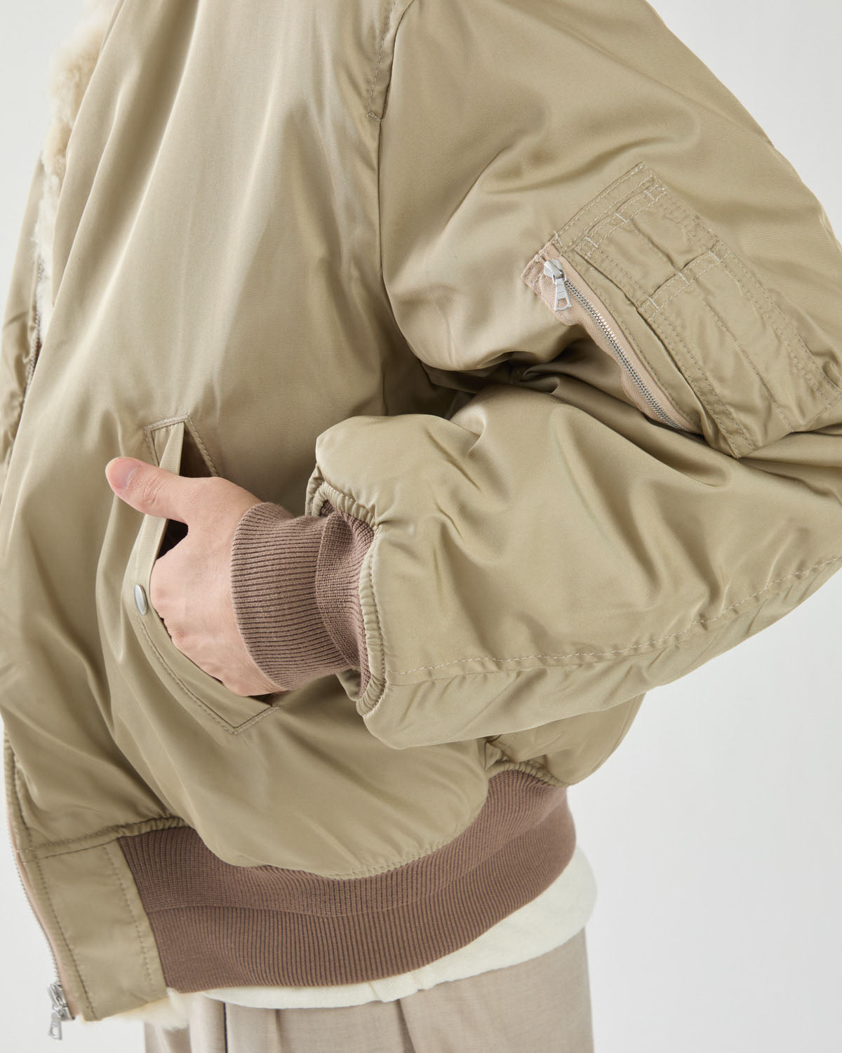 SILK TWILL FLIGHT BLOUSON / MERINO MOUTON LINING