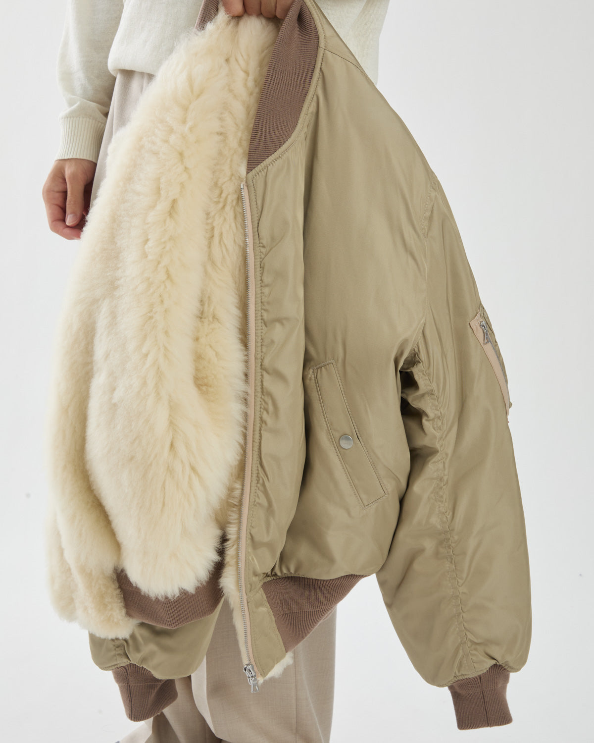 SILK TWILL FLIGHT BLOUSON / MERINO MOUTON LINING