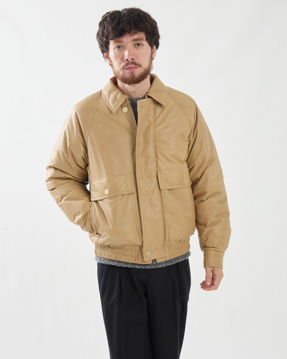 FINE CALF LEATHER DOWN BLOUSON