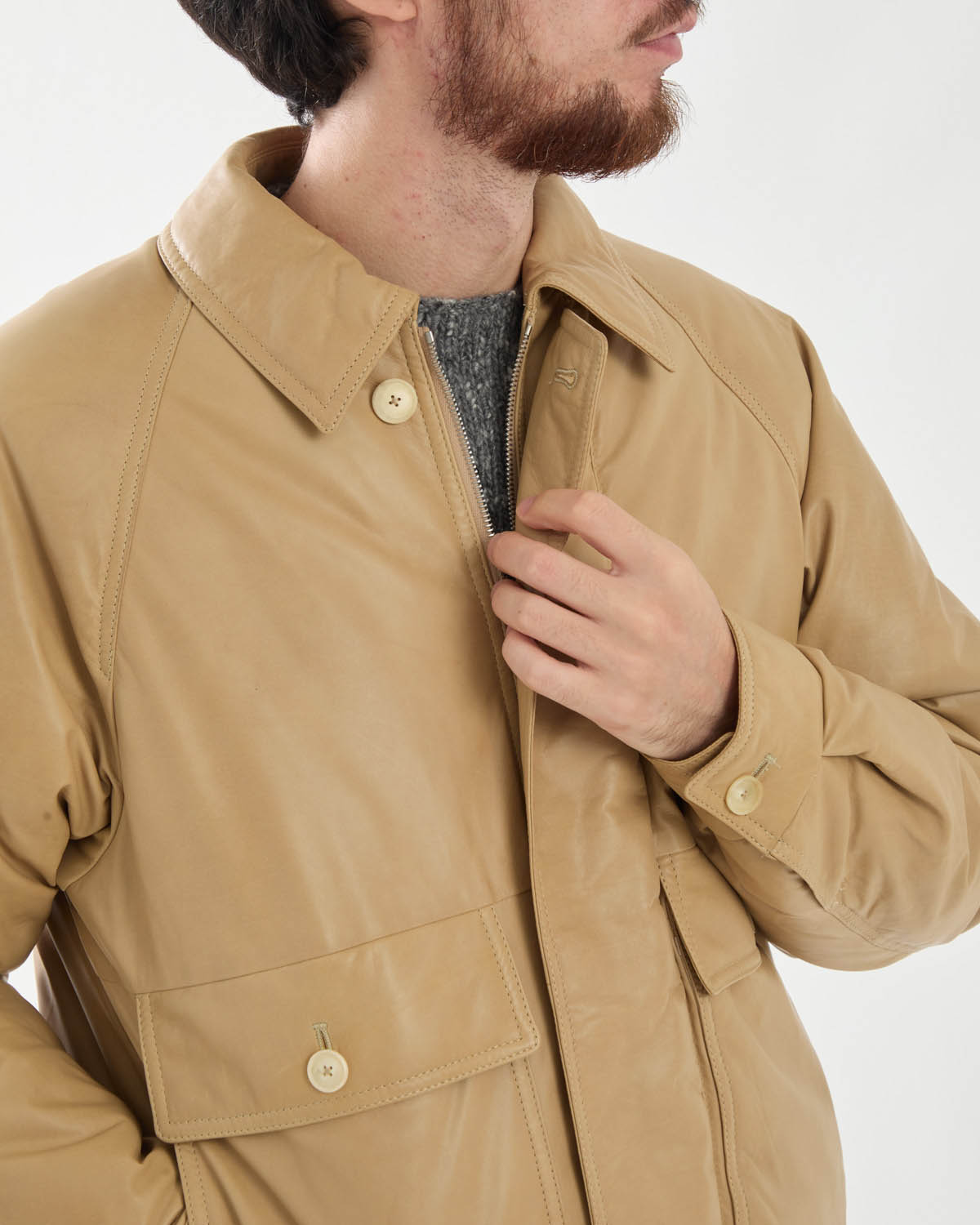 FINE CALF LEATHER DOWN BLOUSON