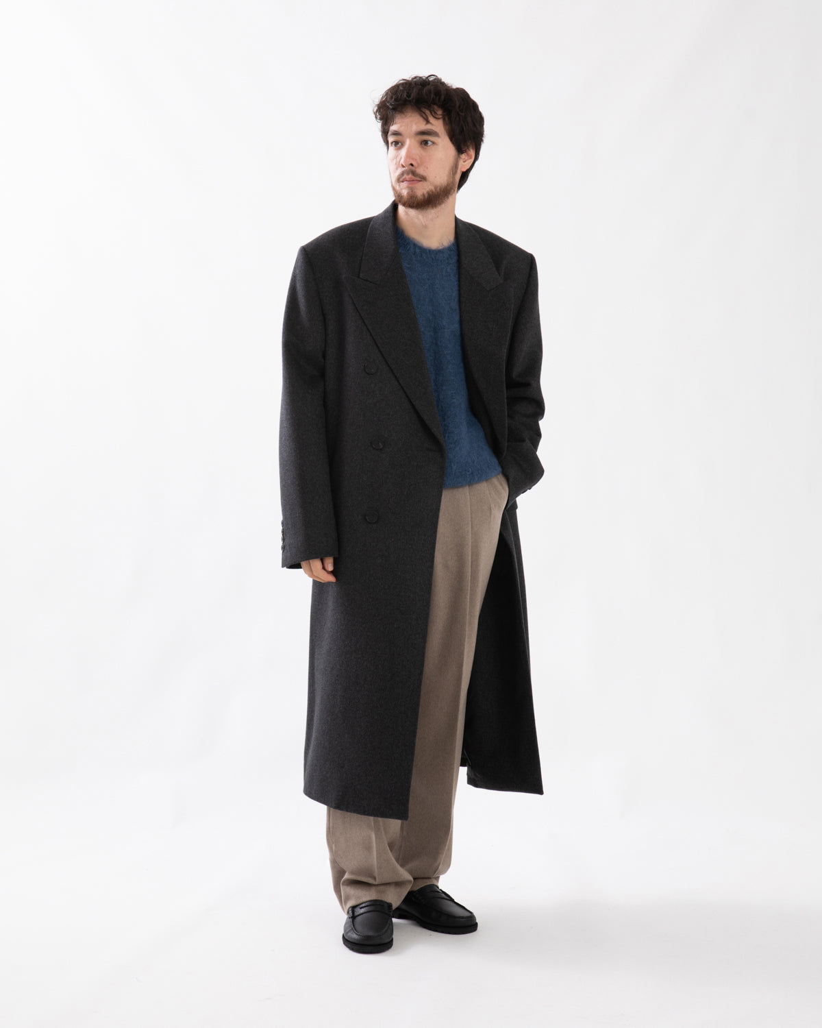 CASHMERE MOLESKIN DOUBLE-BREASTED COAT
