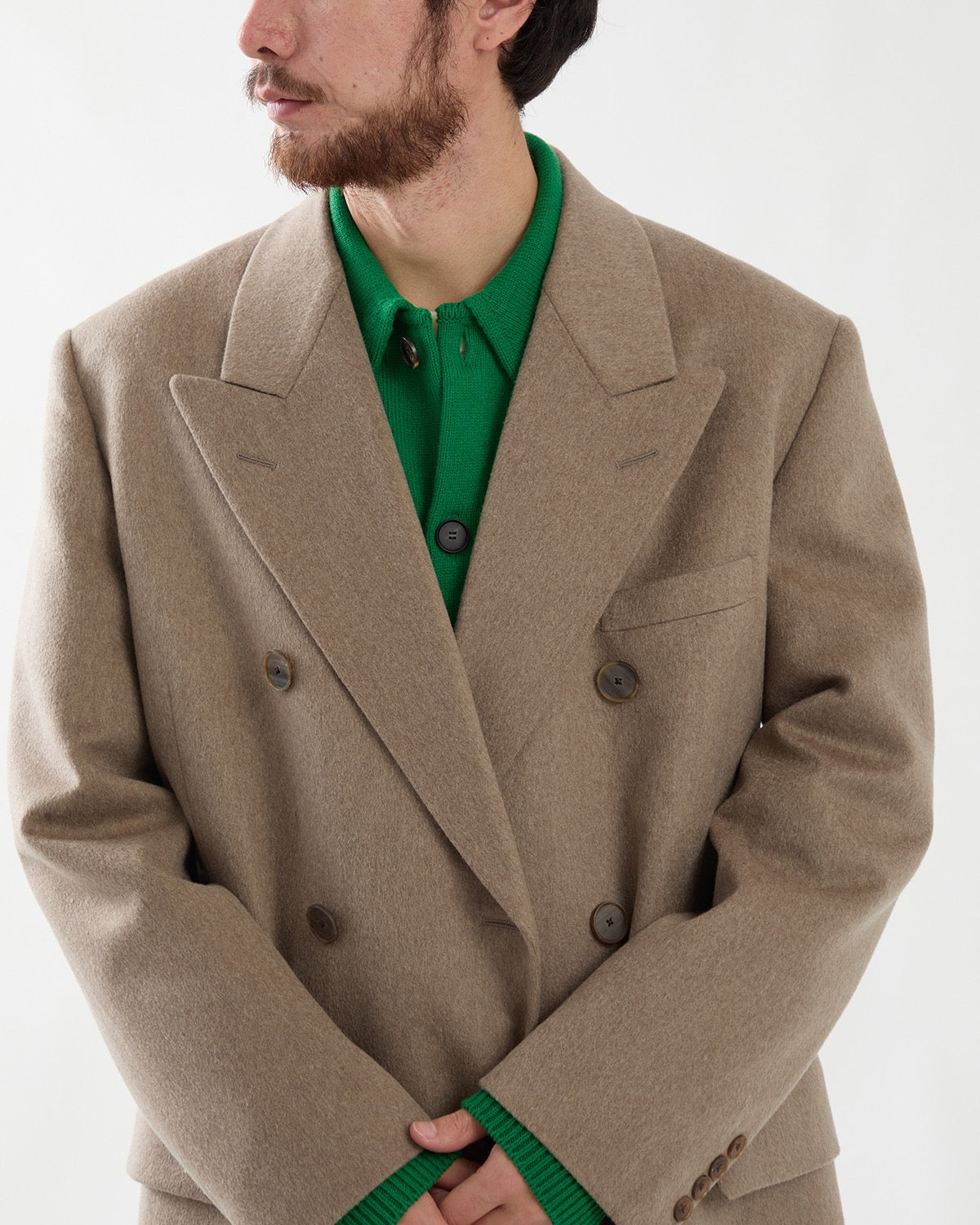 CASHMERE MOLESKIN DOUBLE-BREASTED COAT