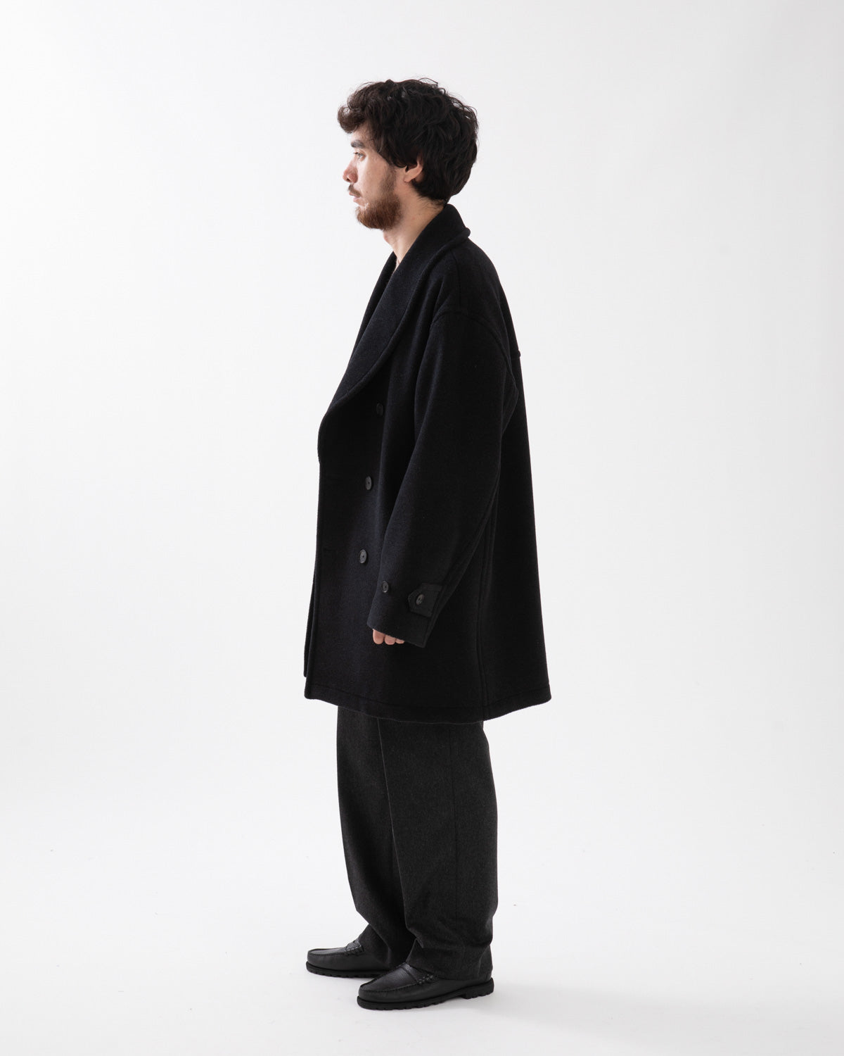 WOOL HERRINGBONE SHAWL COLLAR COAT
