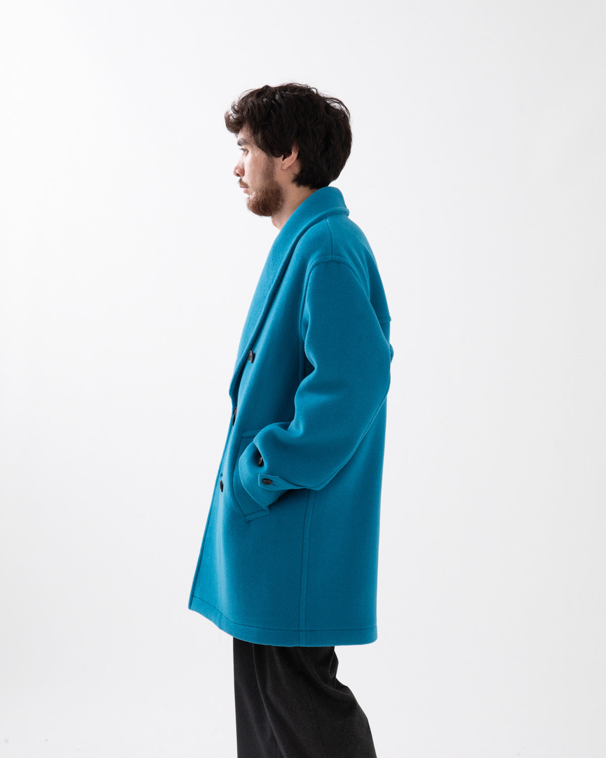 WOOL HERRINGBONE SHAWL COLLAR COAT