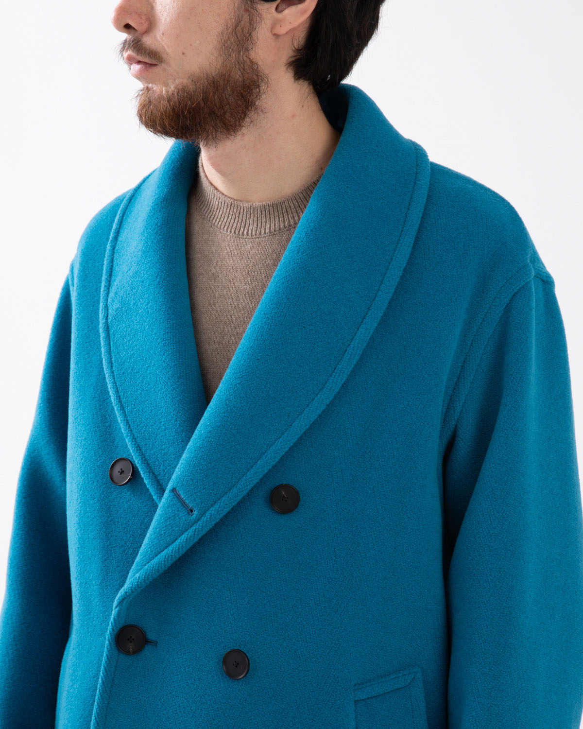 WOOL HERRINGBONE SHAWL COLLAR COAT