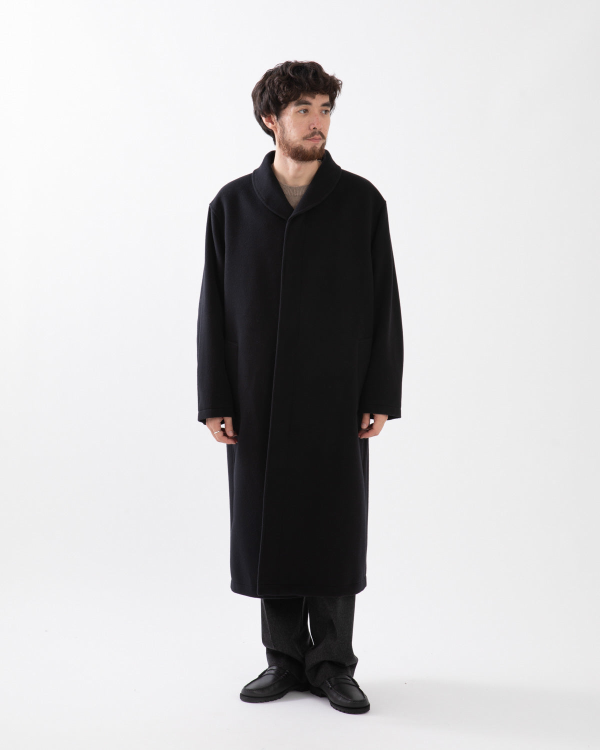 SUPER FINE WOOL MOSSER SHAWL COLLAR COAT