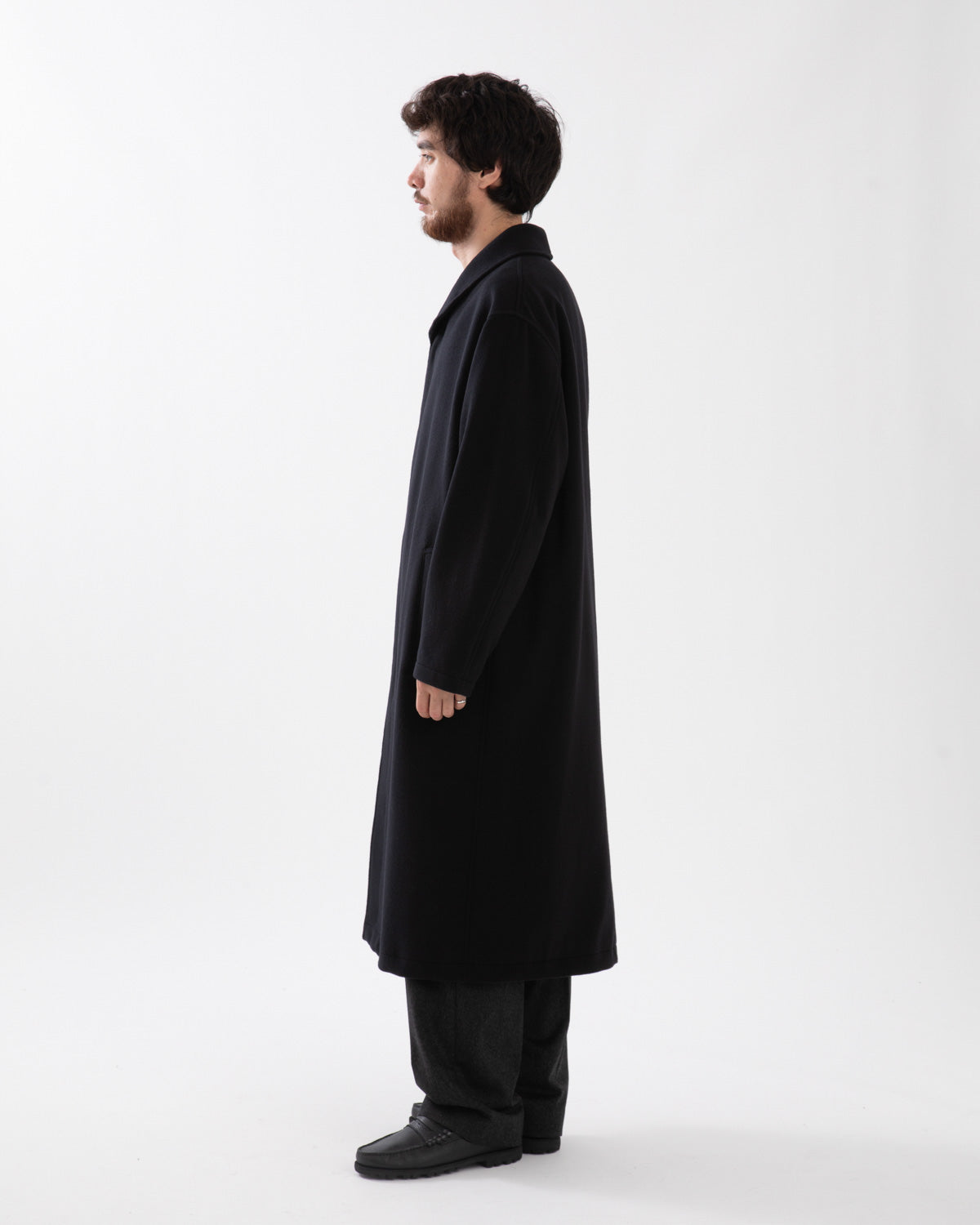 SUPER FINE WOOL MOSSER SHAWL COLLAR COAT