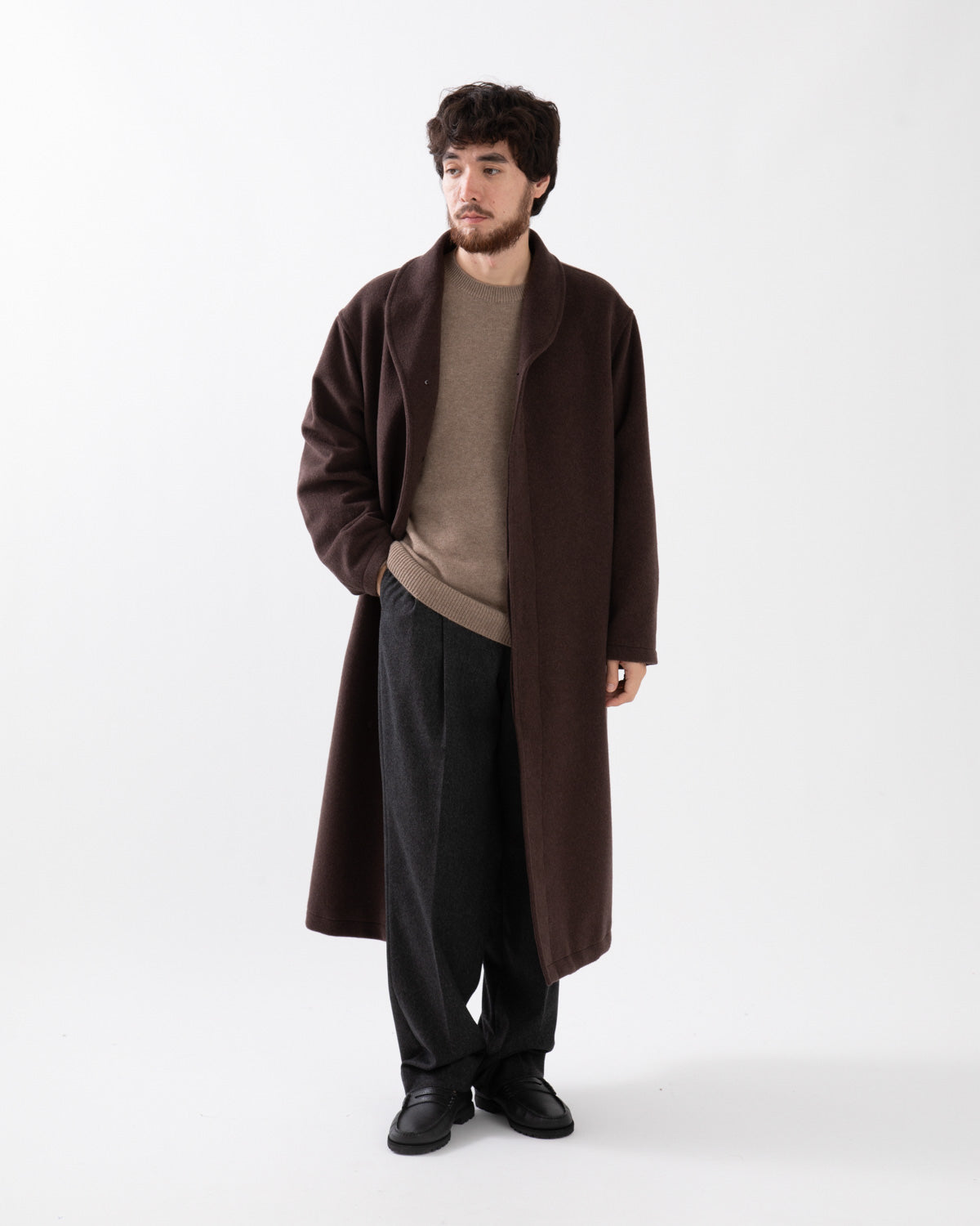 SUPER FINE WOOL MOSSER SHAWL COLLAR COAT