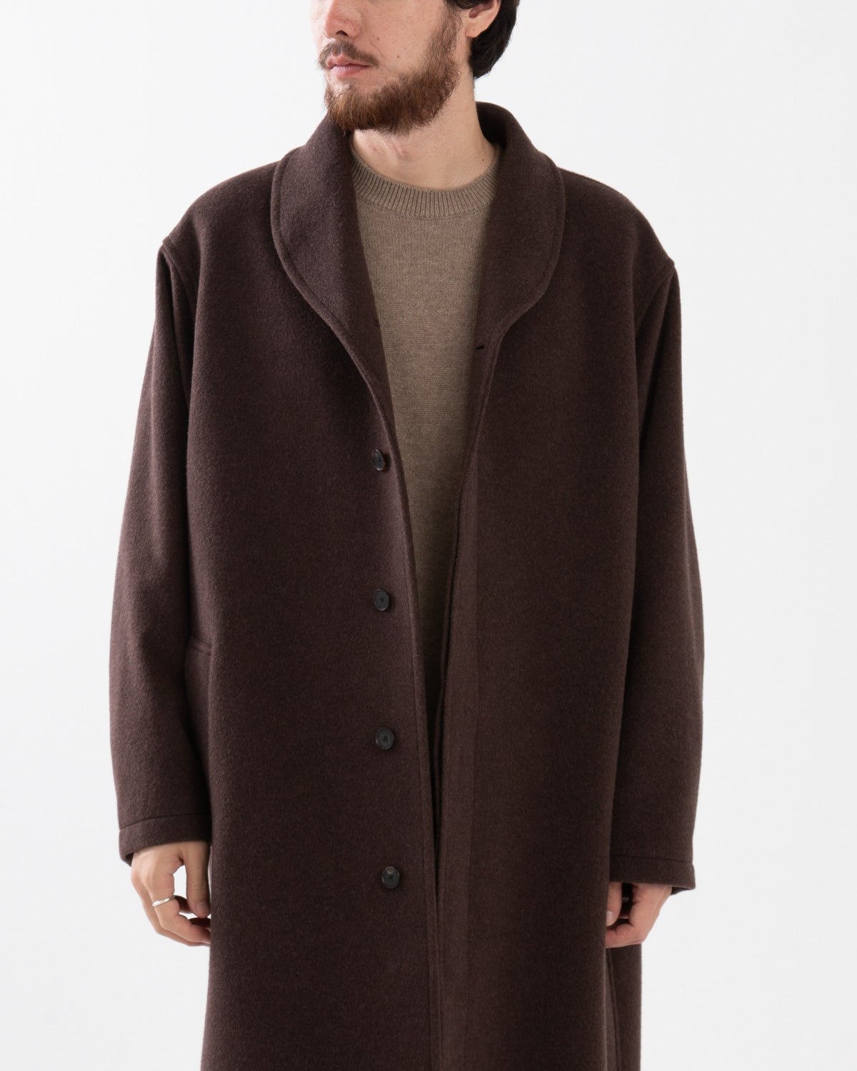 SUPER FINE WOOL MOSSER SHAWL COLLAR COAT