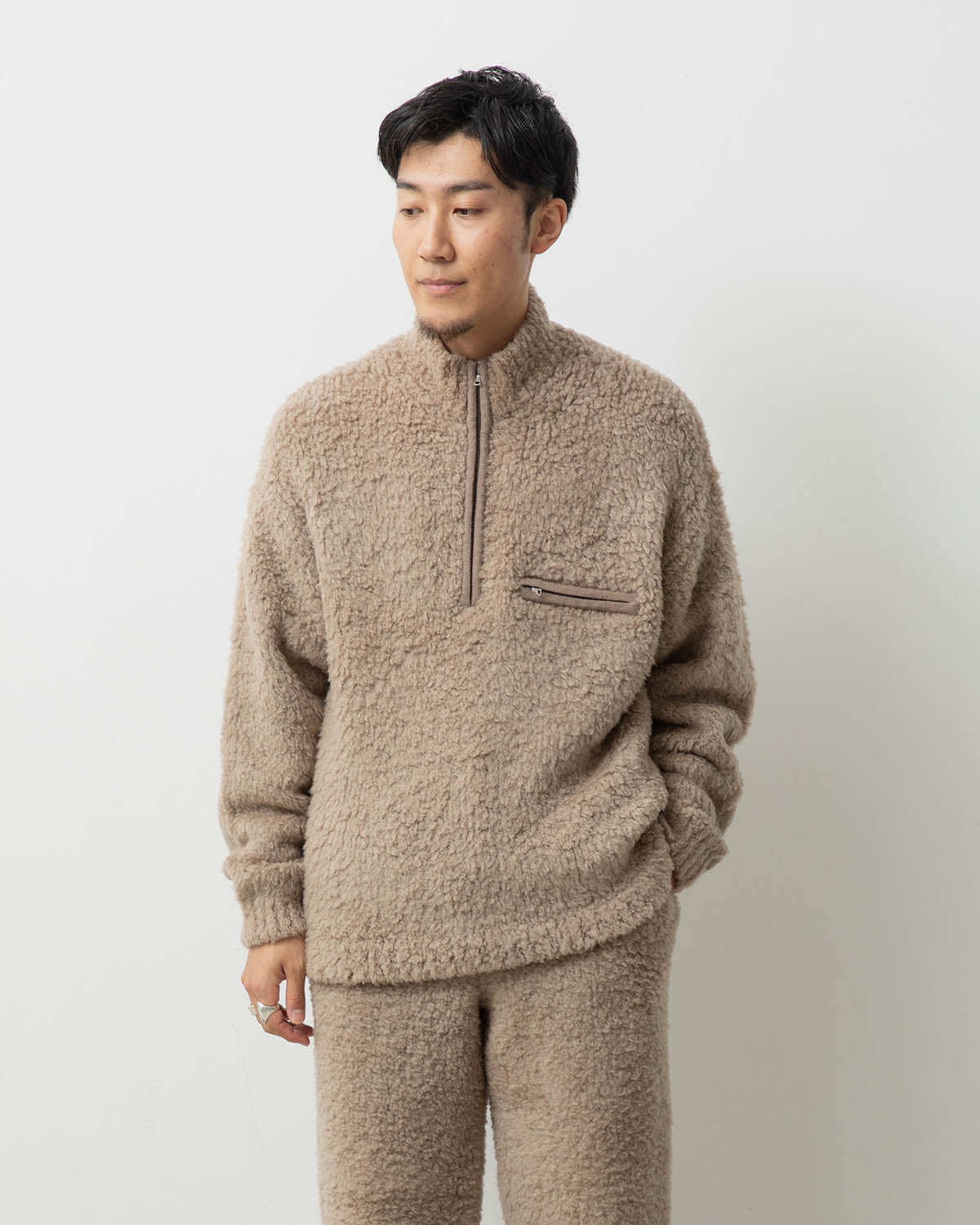 MERINO WOOL BOA KNIT HALF ZIP P/O