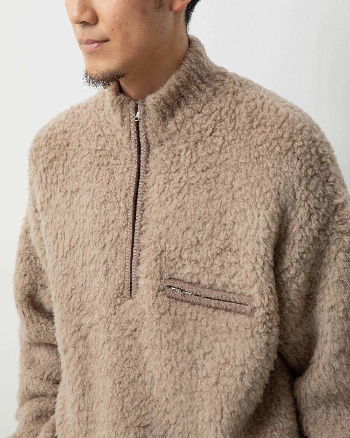 MERINO WOOL BOA KNIT HALF ZIP P/O