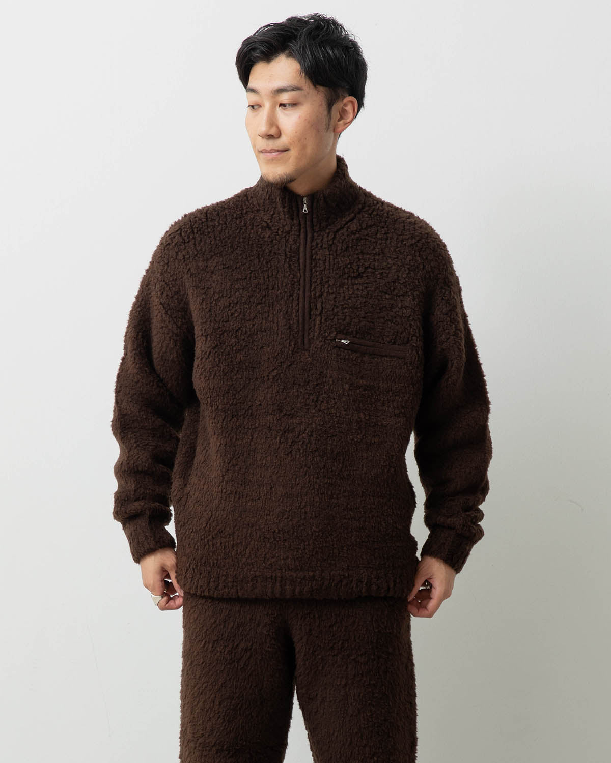 MERINO WOOL BOA KNIT HALF ZIP P/O