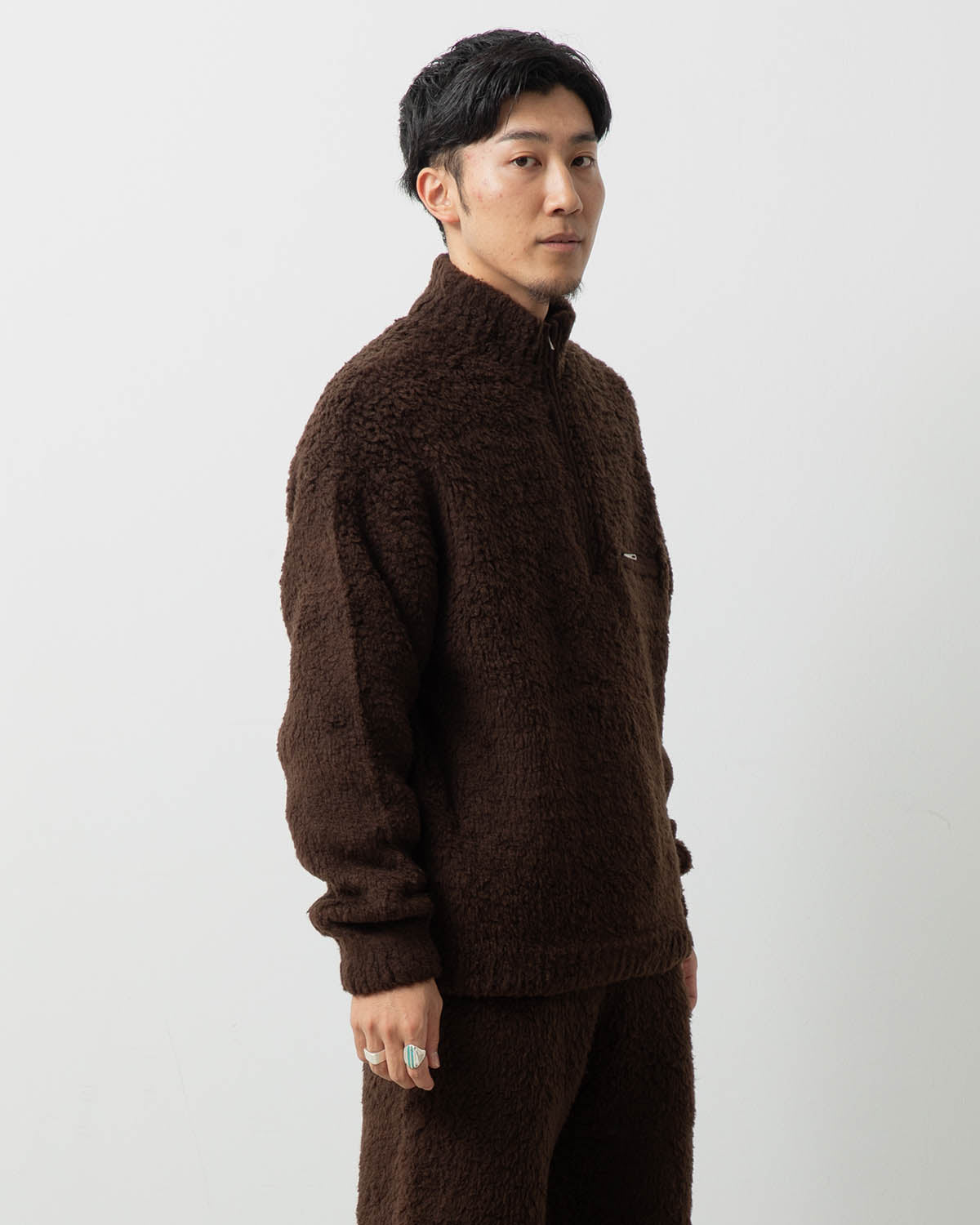 MERINO WOOL BOA KNIT HALF ZIP P/O