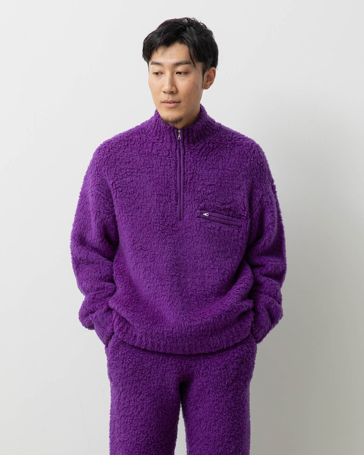 MERINO WOOL BOA KNIT HALF ZIP P/O