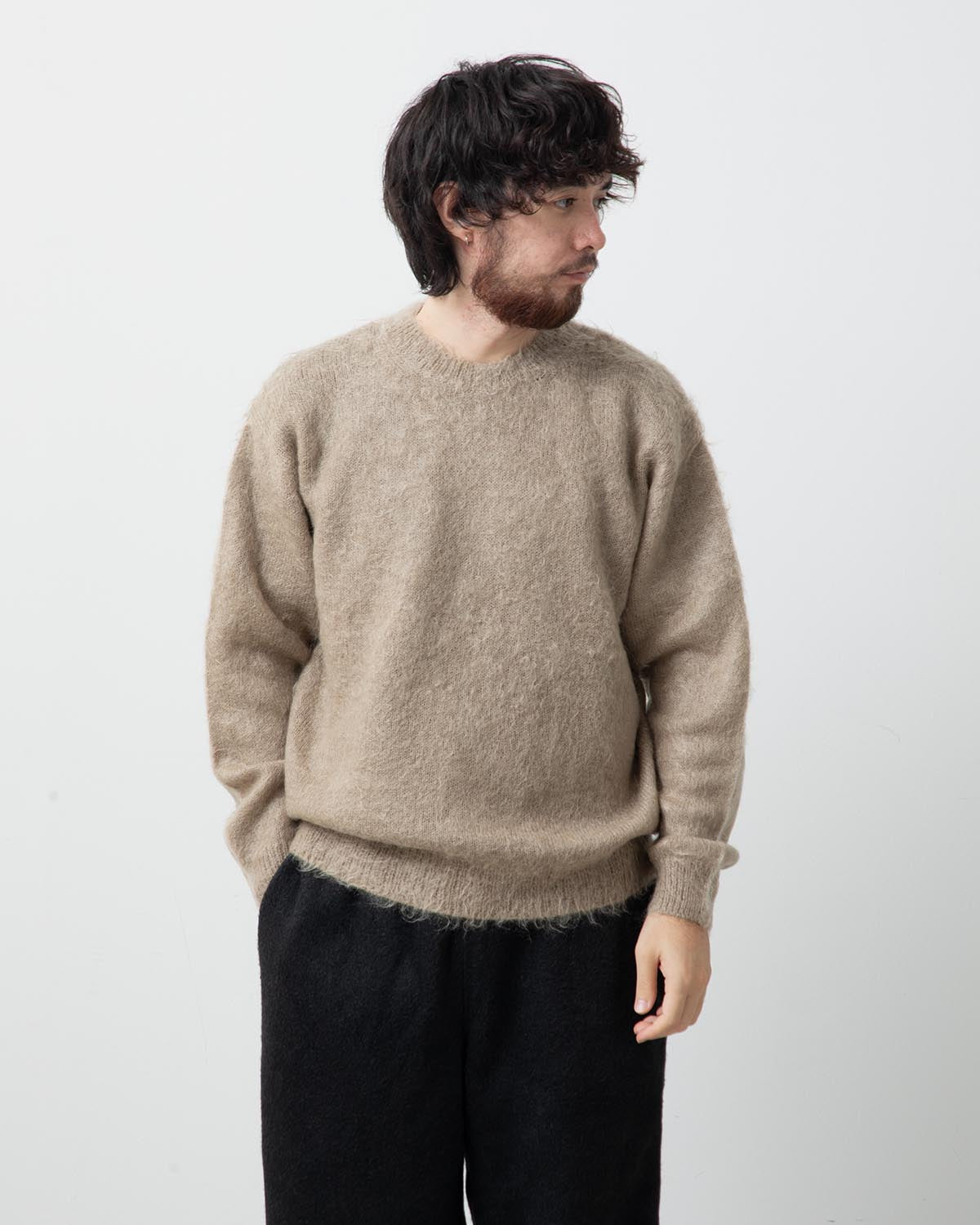 BRUSHED SUPER KID MOHAIR KNIT P/O