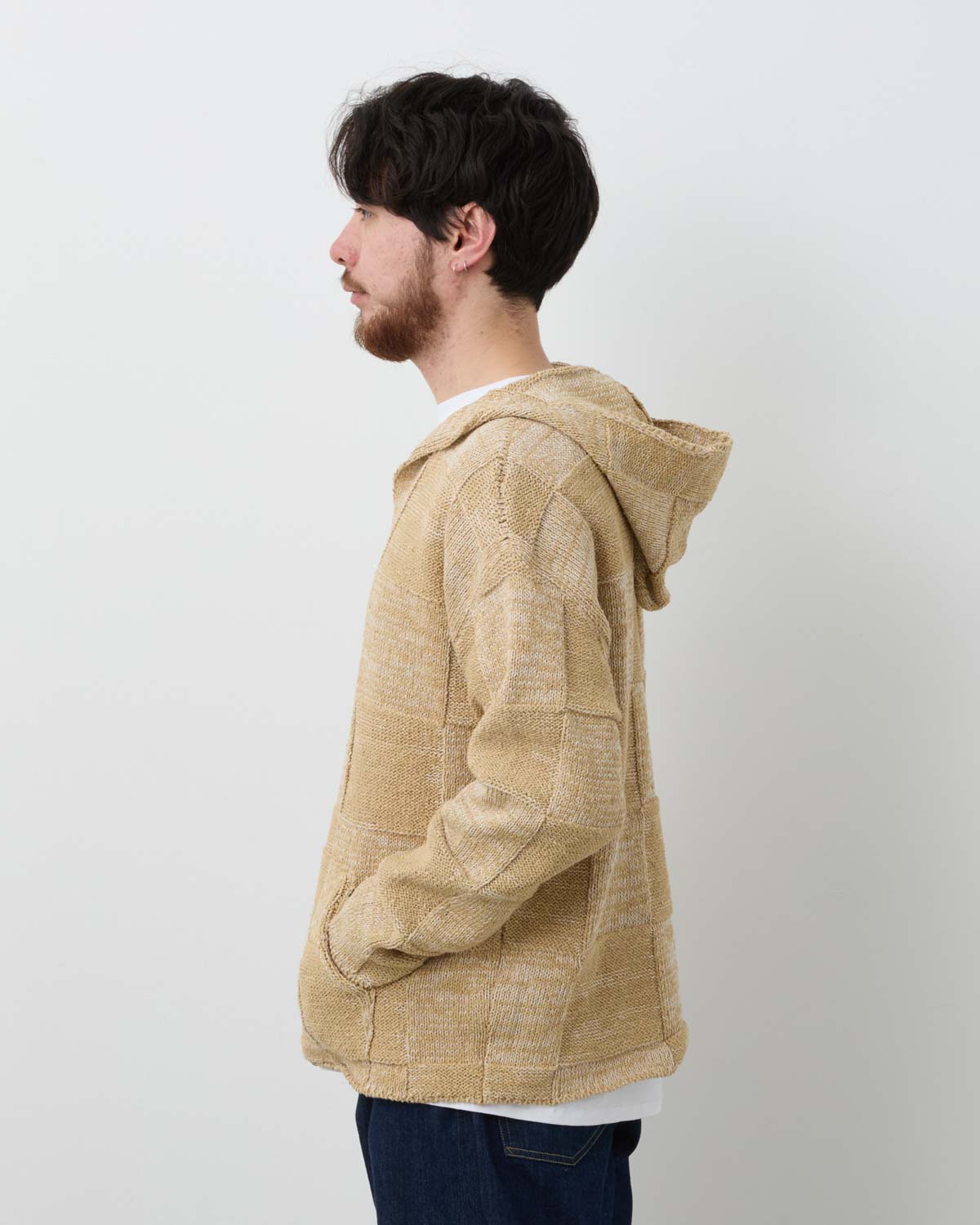 STRUCTURED COTTON LINEN PANEL KNIT P/O PARKA