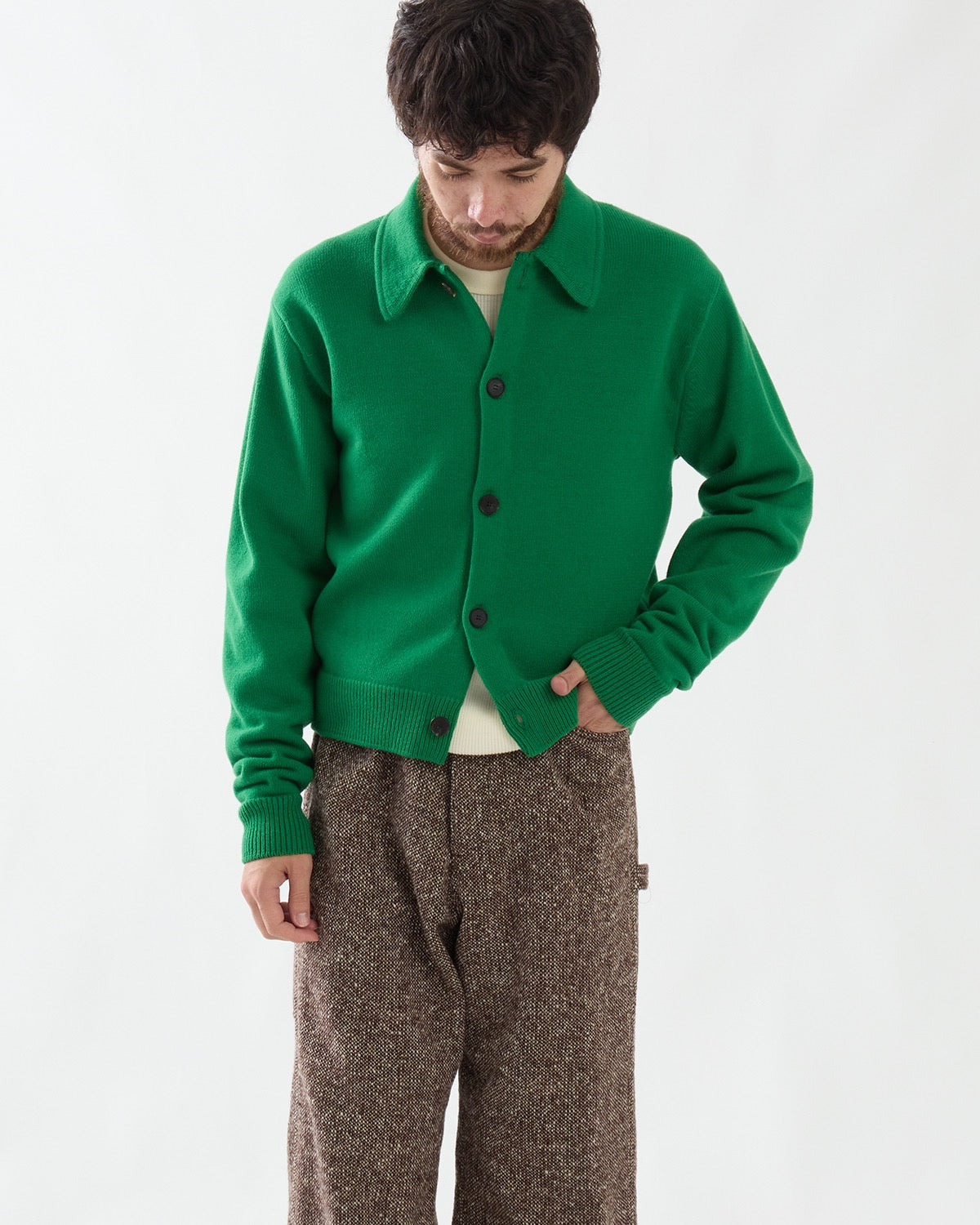 SUPER FINE WOOL KNIT SHIRT CARDIGAN