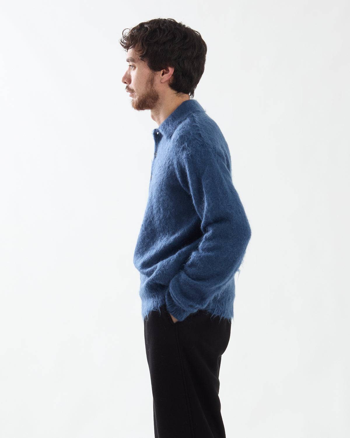 BRUSHED SUPER KID MOHAIR KNIT POLO