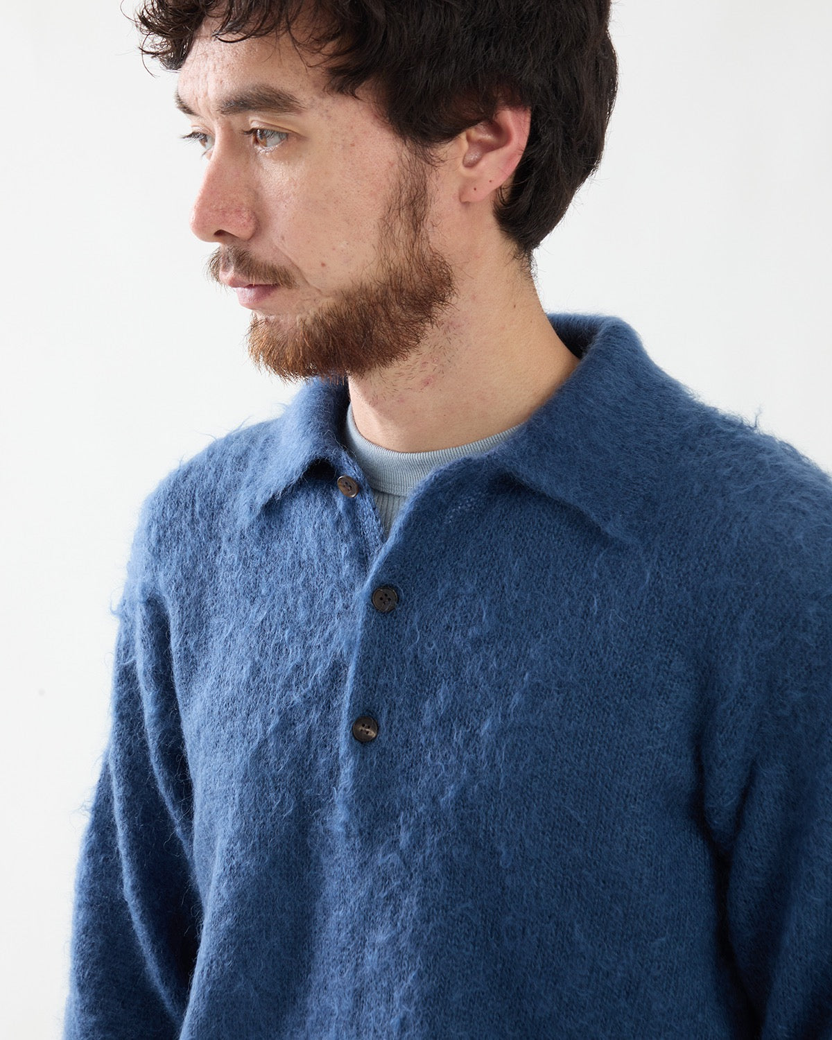 BRUSHED SUPER KID MOHAIR KNIT POLO