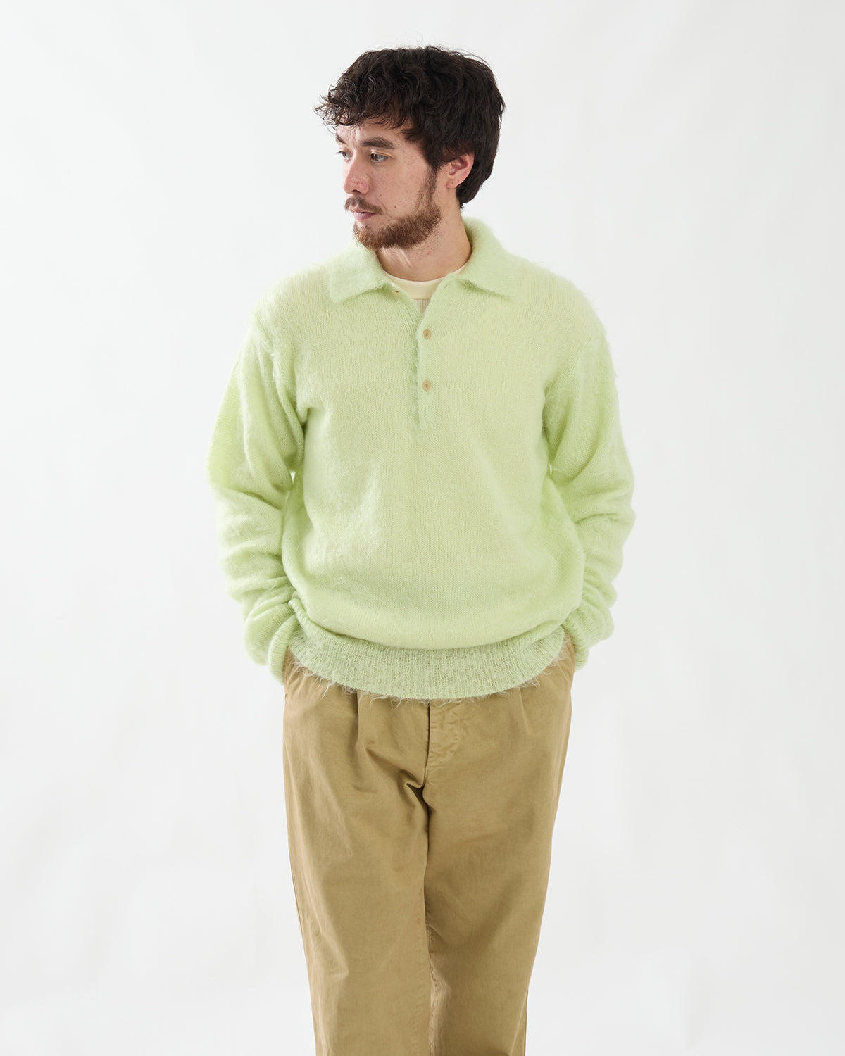 BRUSHED SUPER KID MOHAIR KNIT POLO