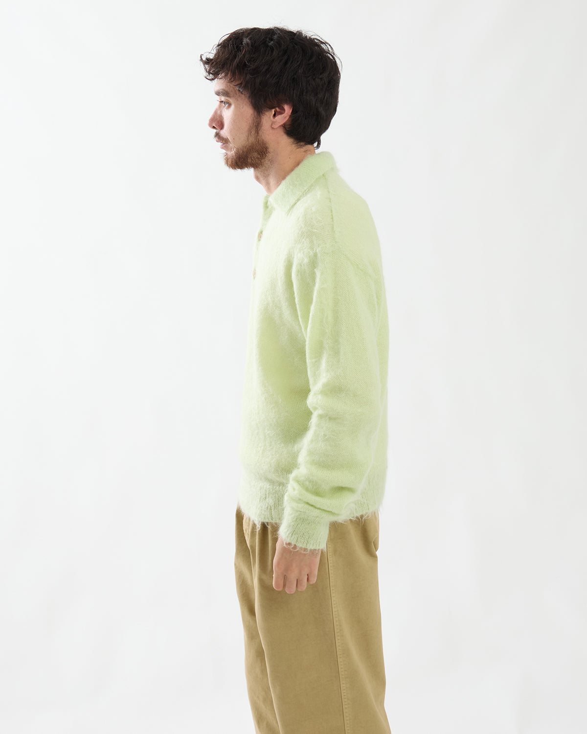 BRUSHED SUPER KID MOHAIR KNIT POLO