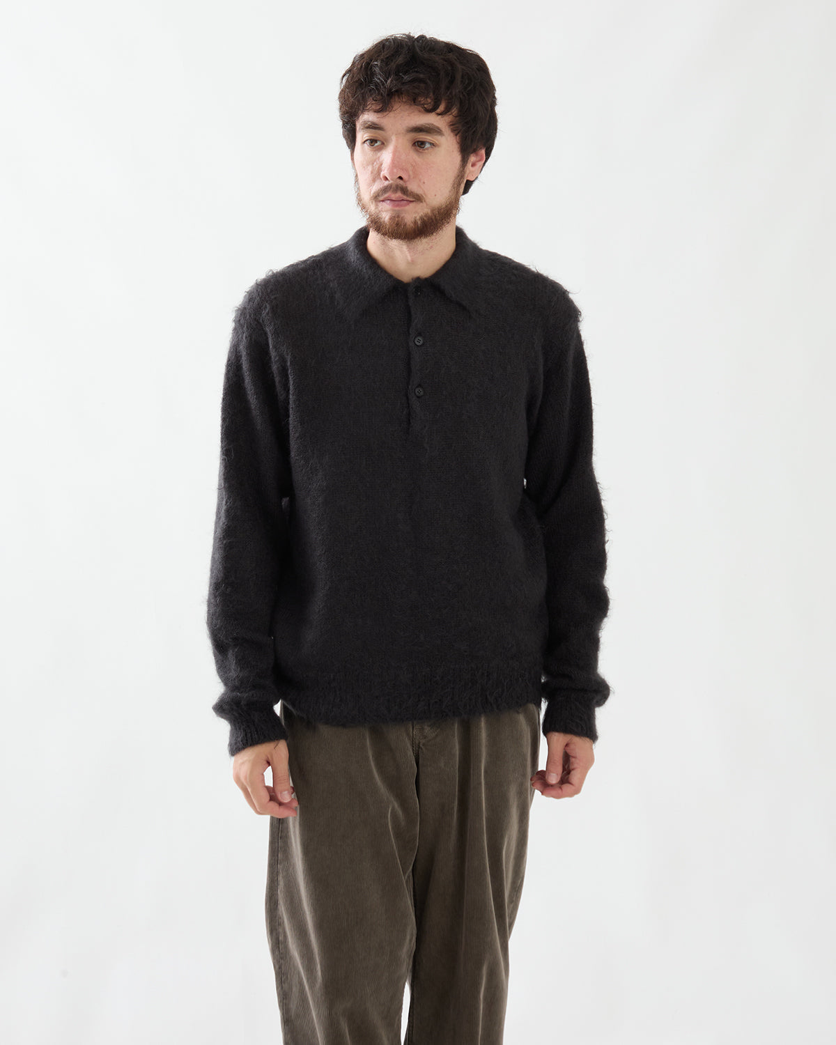 BRUSHED SUPER KID MOHAIR KNIT POLO