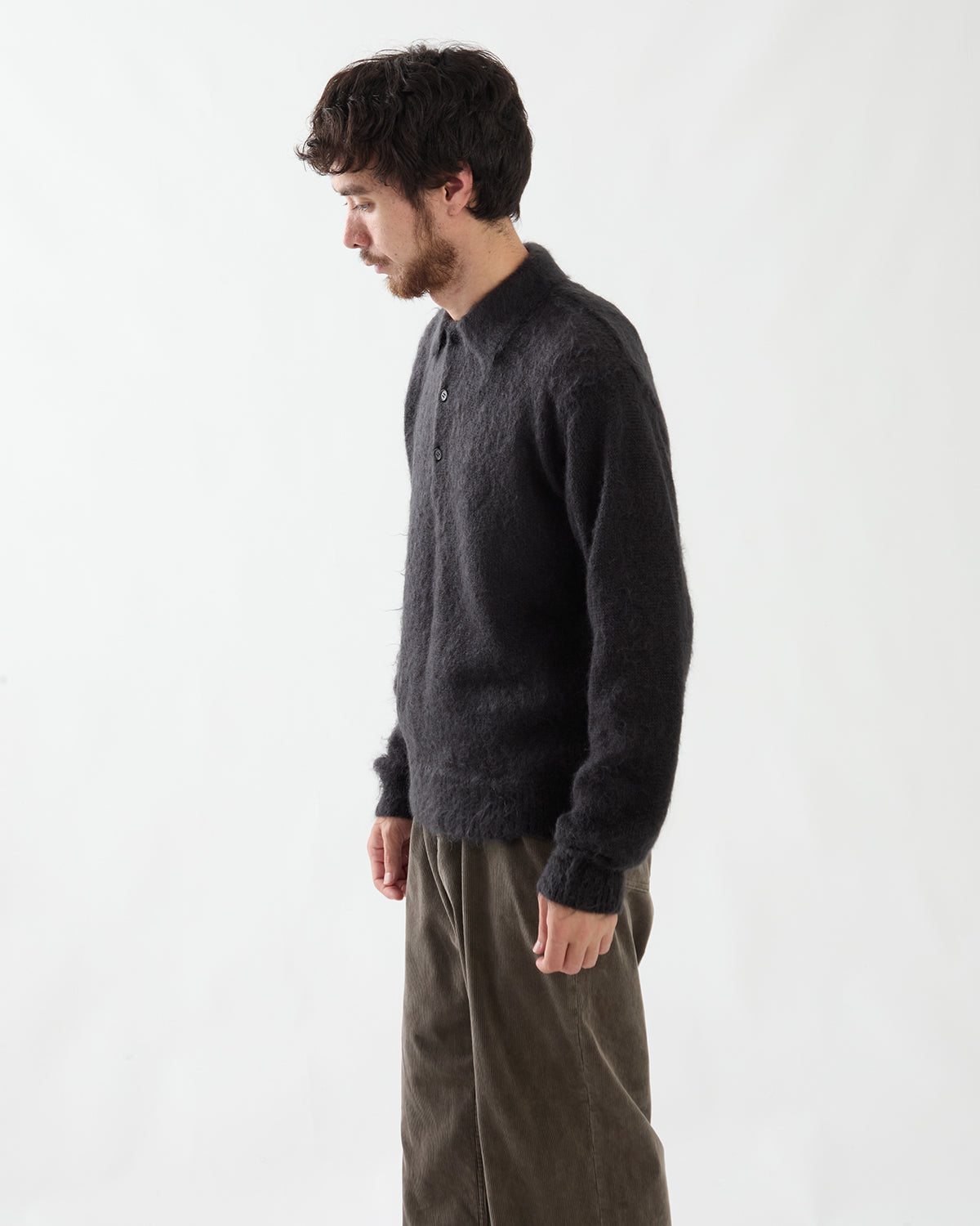 BRUSHED SUPER KID MOHAIR KNIT POLO