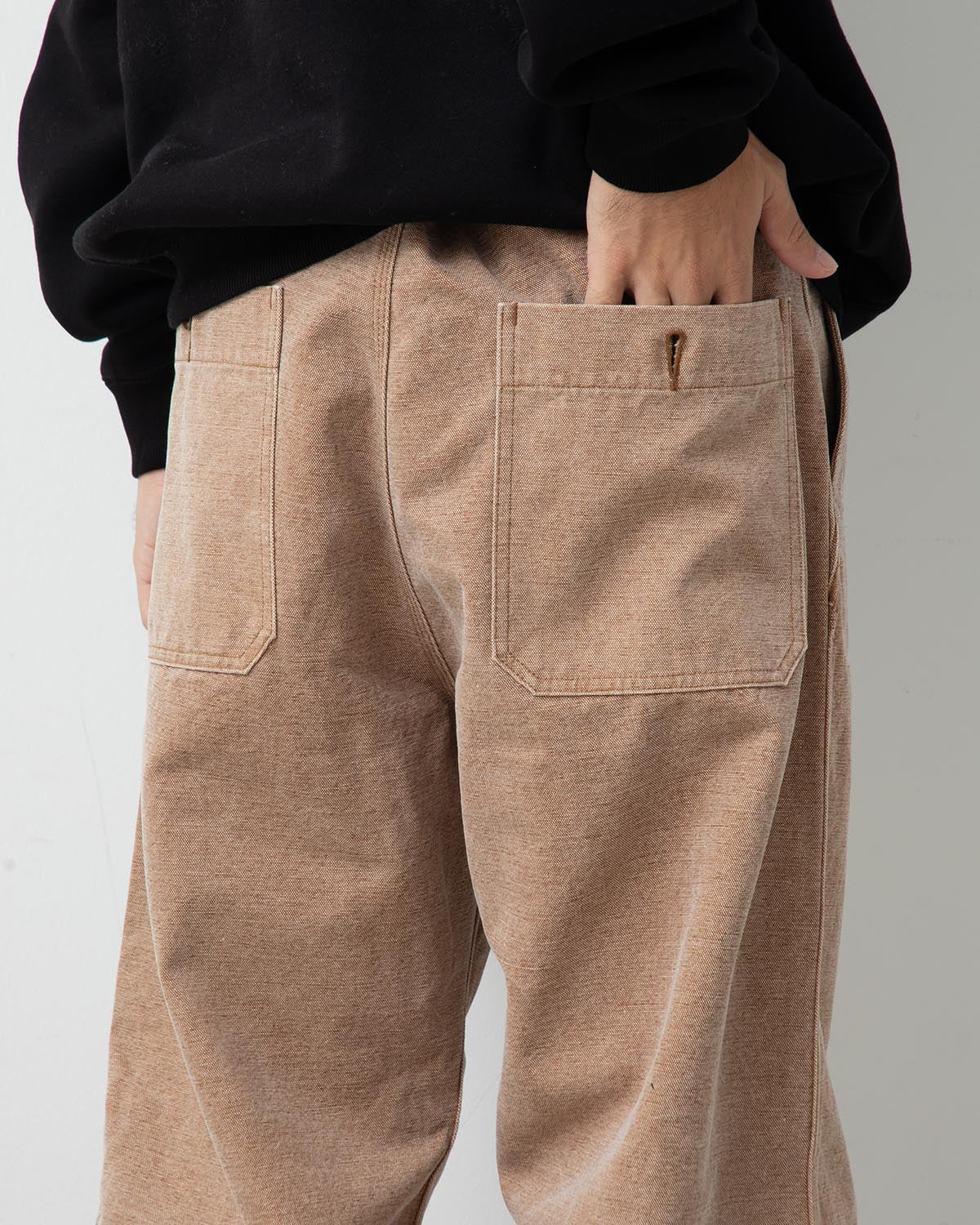 WASHED ORGANIC CANVAS BELTED PANTS