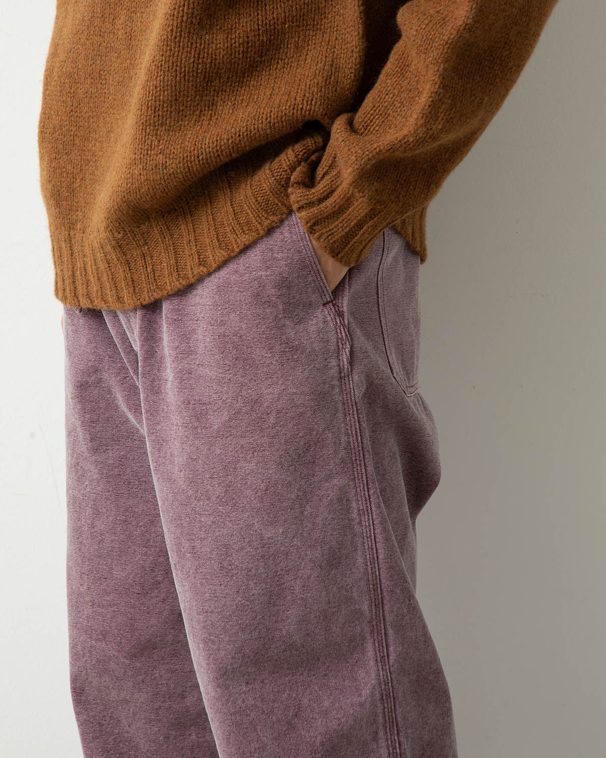 WASHED ORGANIC CANVAS BELTED PANTS