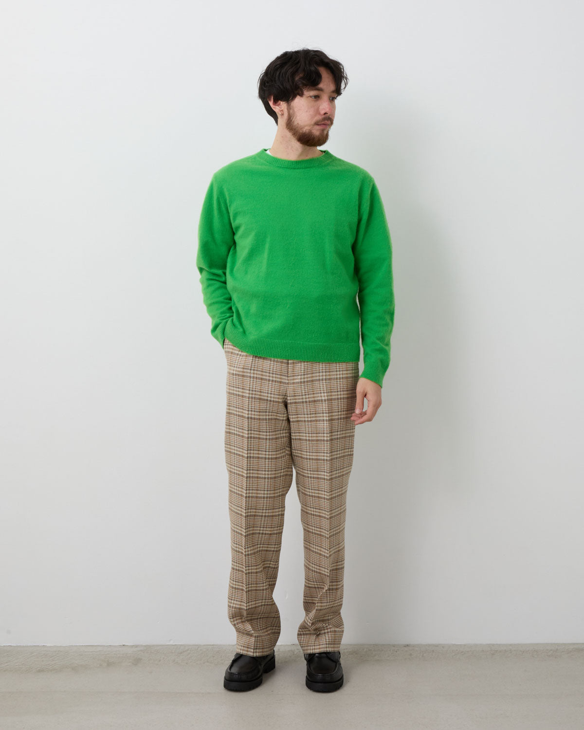 SILK LINEN NEP CHECK SLACKS
