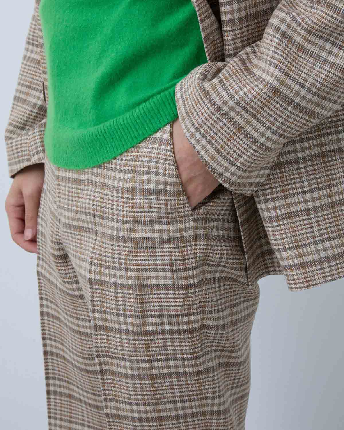 SILK LINEN NEP CHECK SLACKS