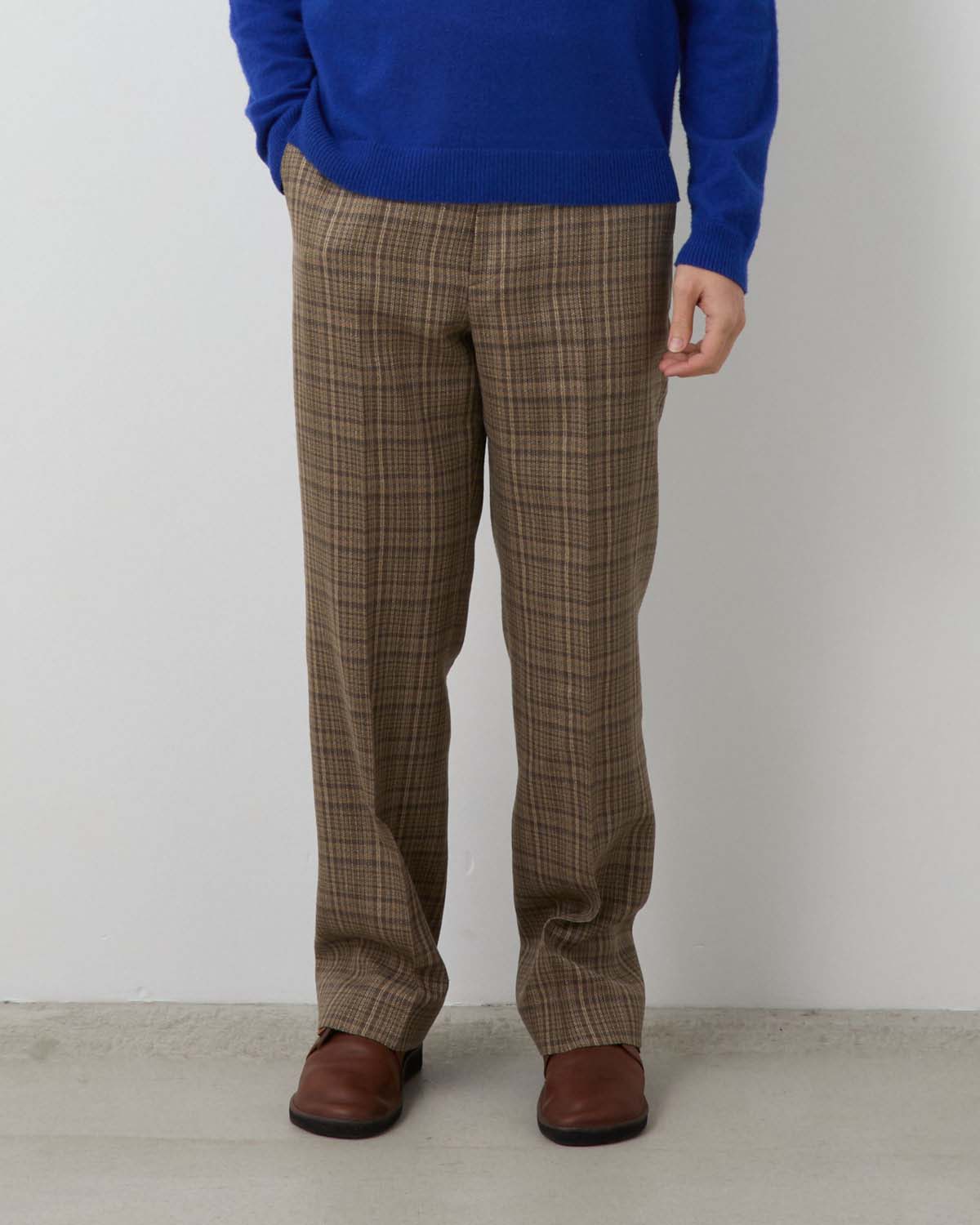 SILK LINEN NEP CHECK SLACKS