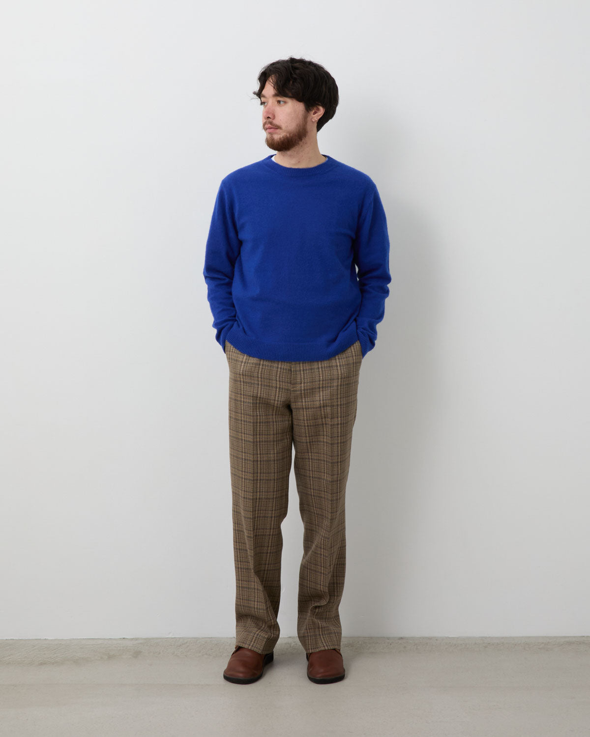 SILK LINEN NEP CHECK SLACKS