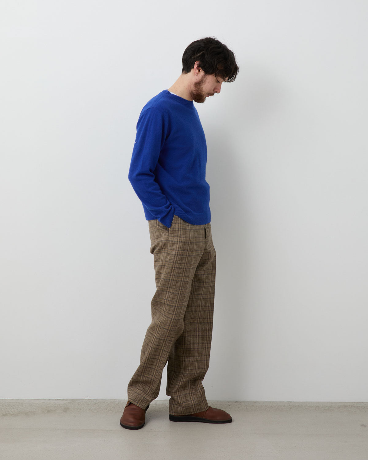 SILK LINEN NEP CHECK SLACKS