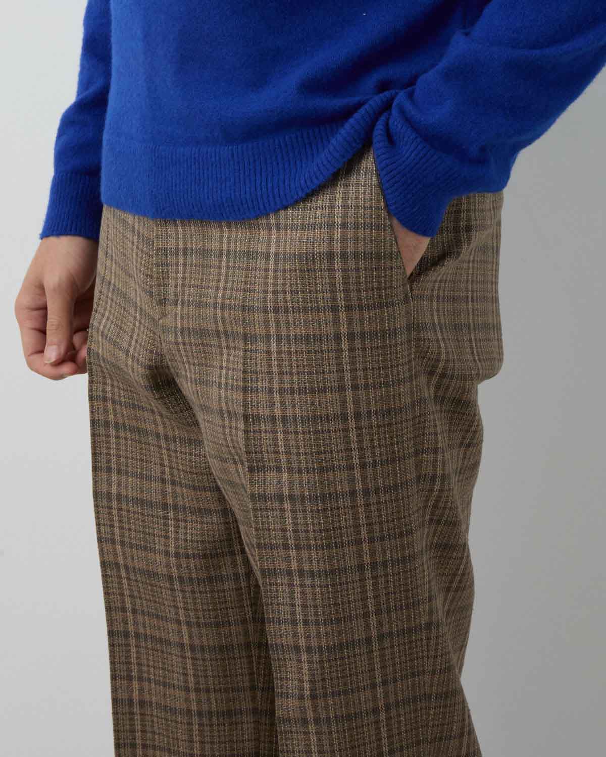 SILK LINEN NEP CHECK SLACKS