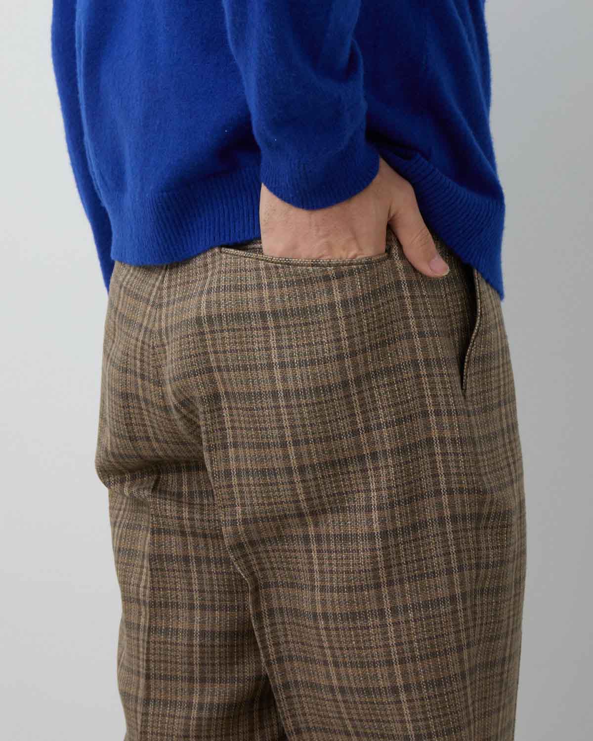 SILK LINEN NEP CHECK SLACKS