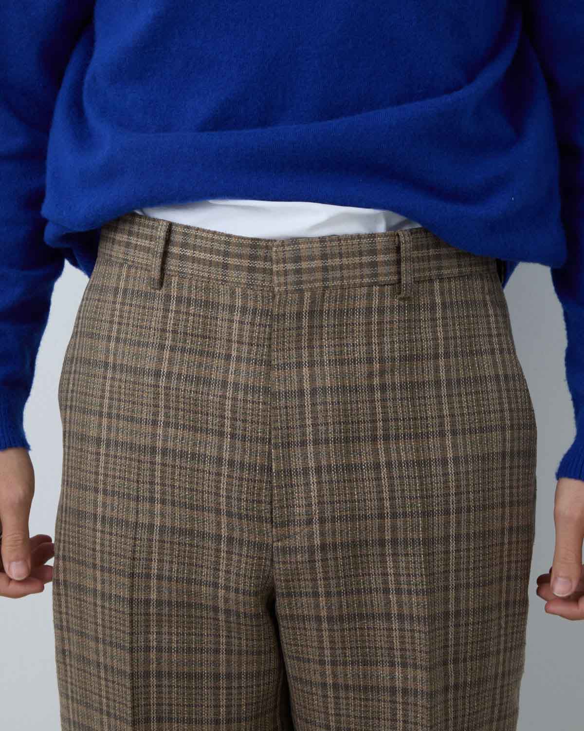 SILK LINEN NEP CHECK SLACKS