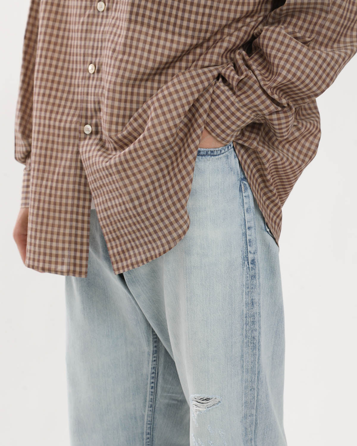 FADED SELVEDGE LIGHT DENIM WIDE PANTS