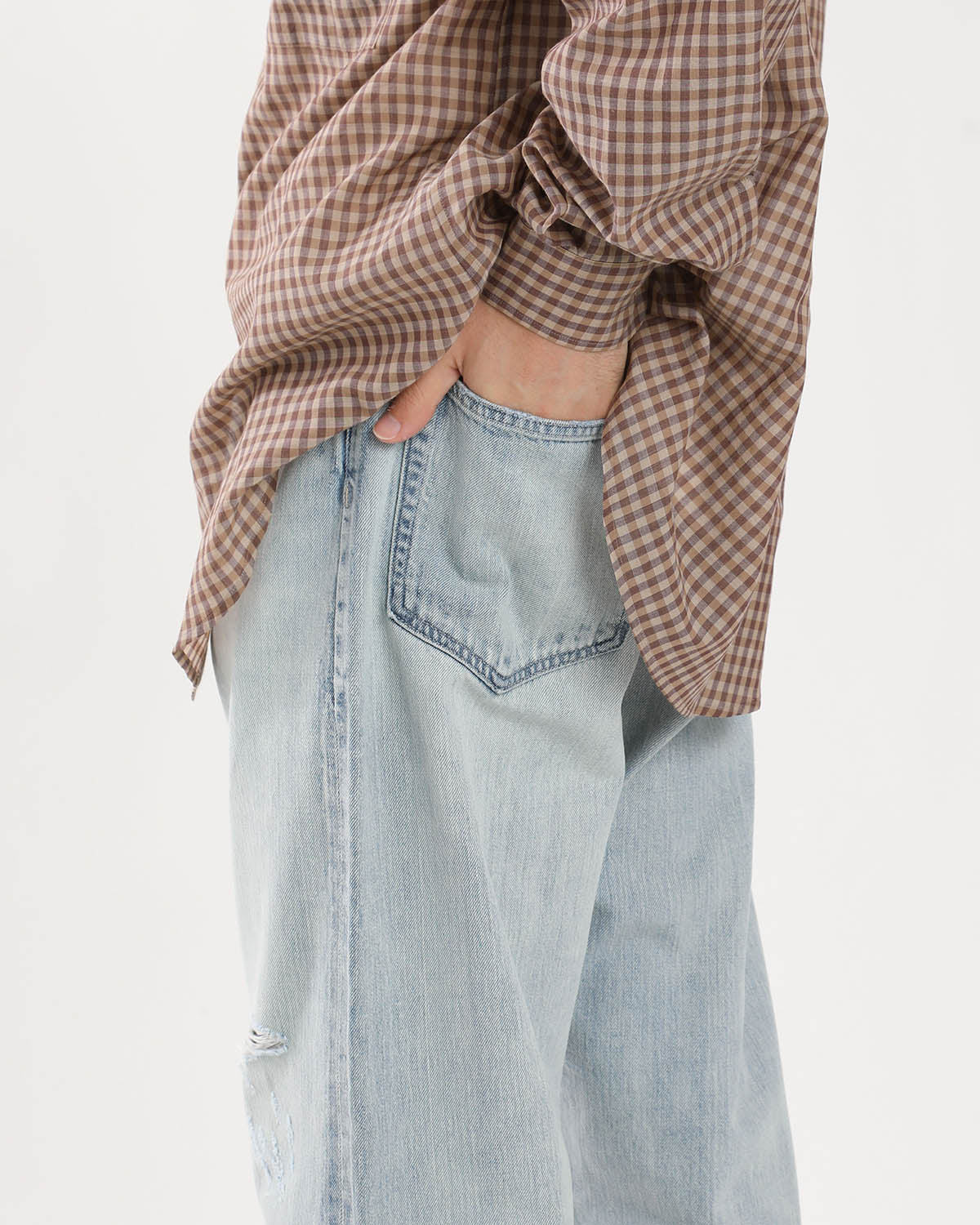 FADED SELVEDGE LIGHT DENIM WIDE PANTS