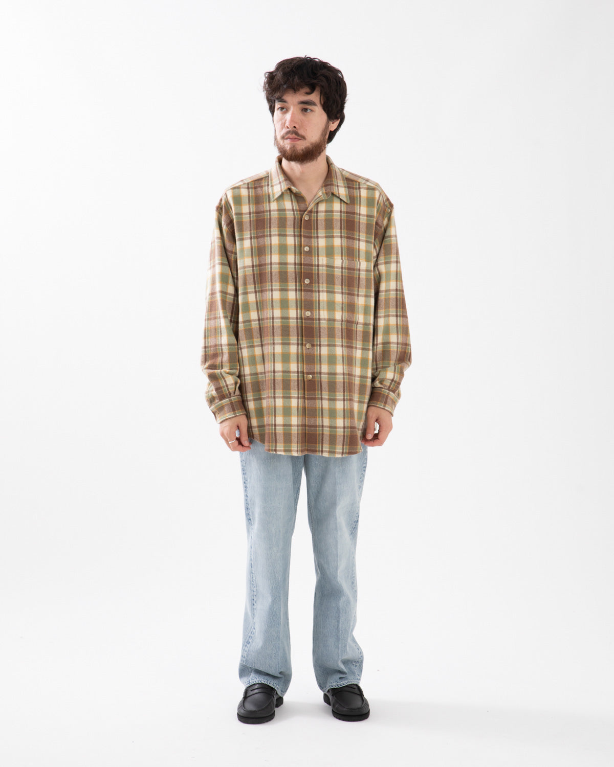FADED HEAVY DENIM CENTRE-PLEATED PANTS