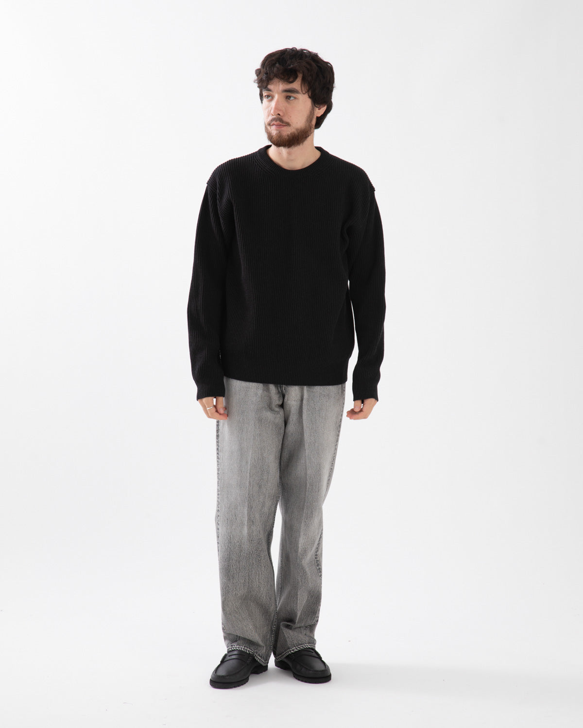 FADED HEAVY DENIM CENTRE-PLEATED PANTS