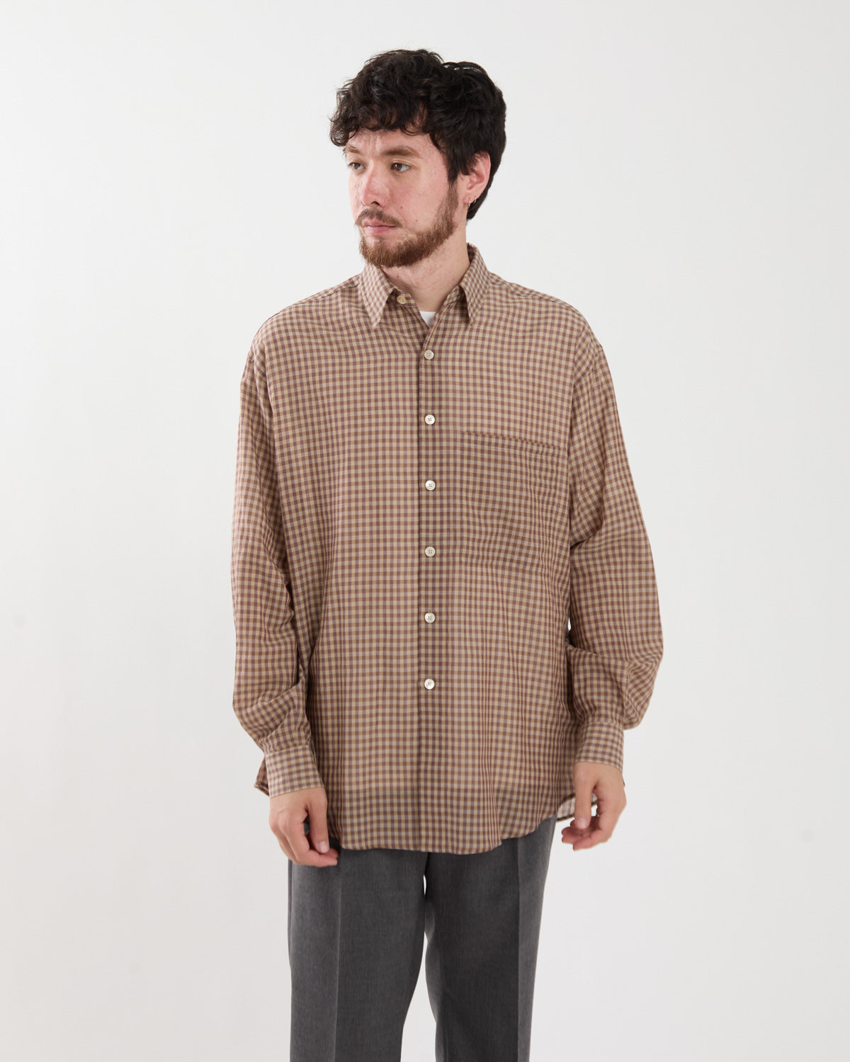 AIRY LIGHT COTTON CHECK BIG SHIRT