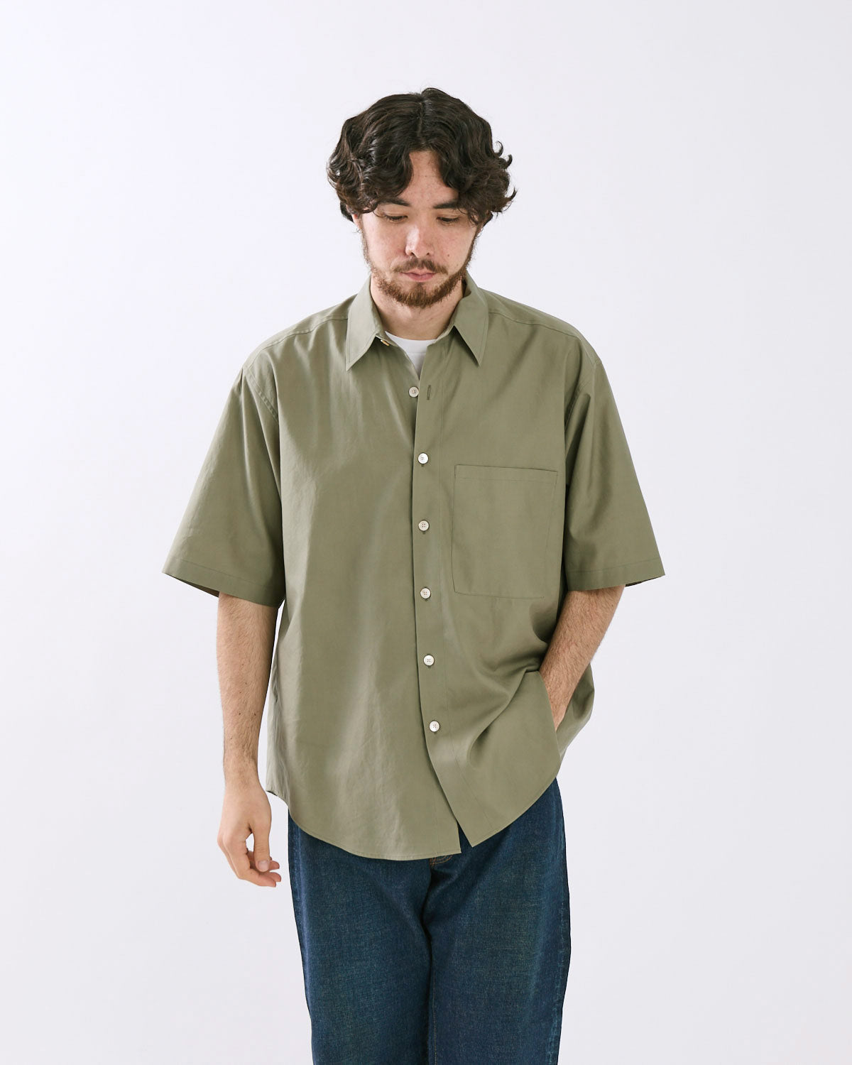 WASHED FINX TWILL BIG HALF SLEEVED SHIRT