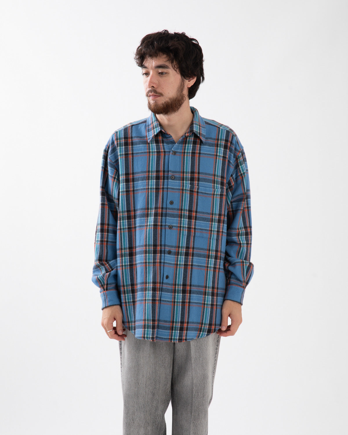 CASHMERE SILK CHECKED FLANNEL BIG SHIRT