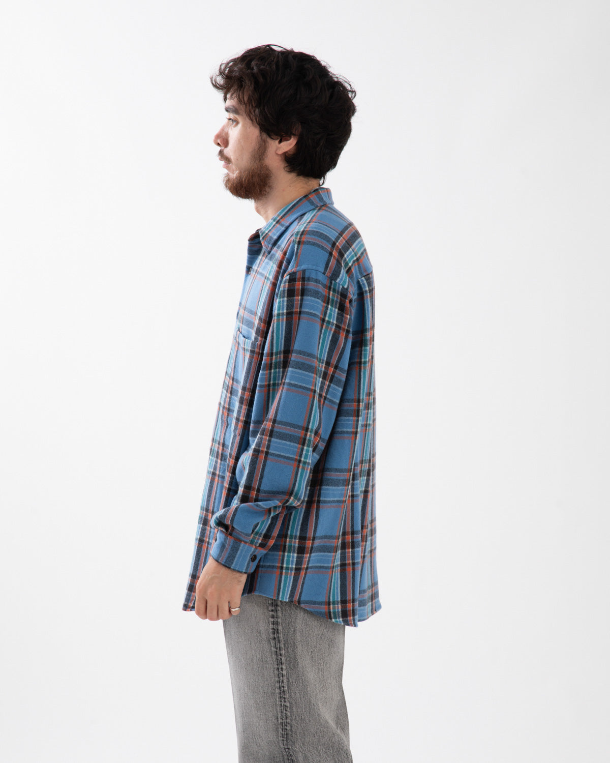 CASHMERE SILK CHECKED FLANNEL BIG SHIRT