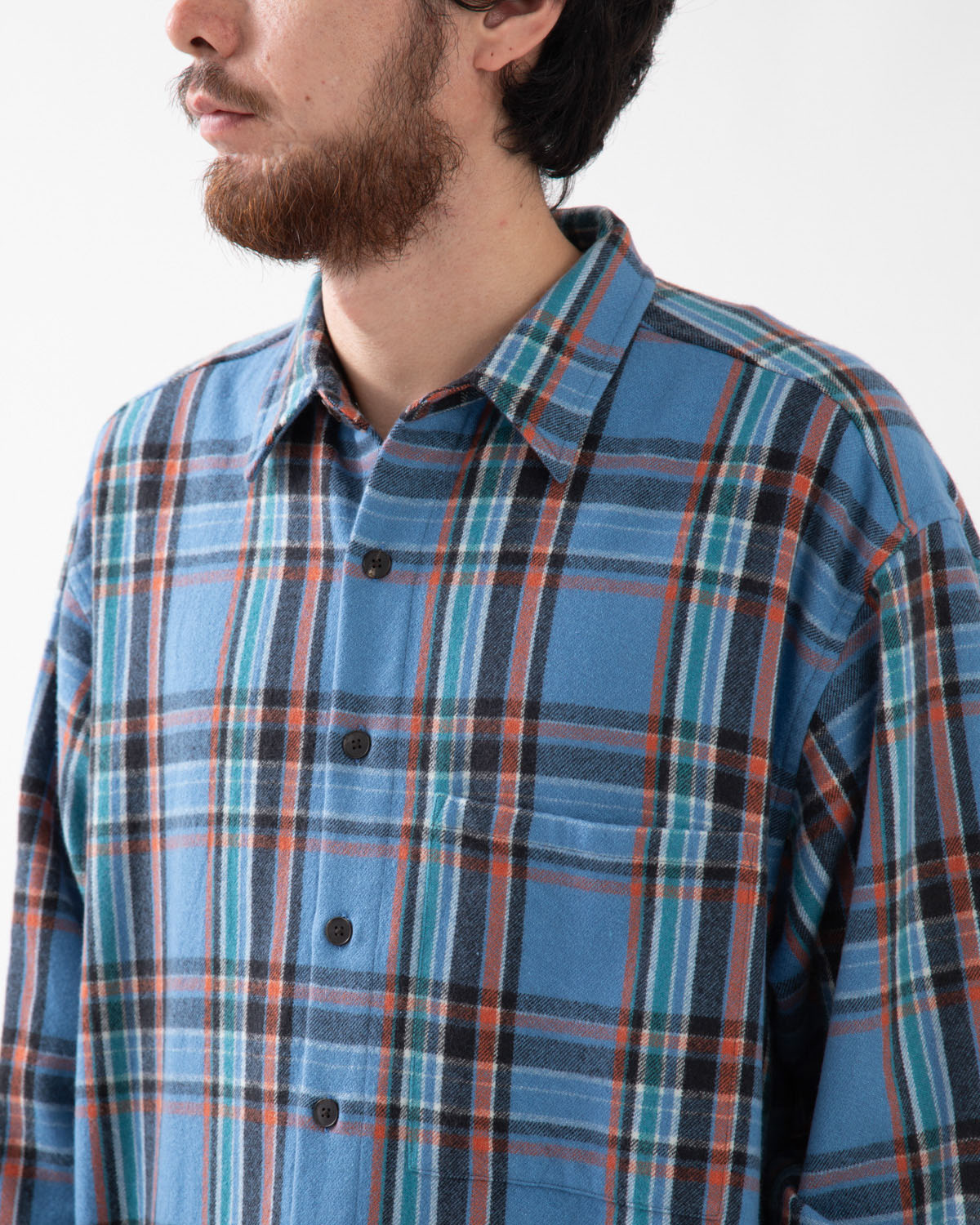 CASHMERE SILK CHECKED FLANNEL BIG SHIRT