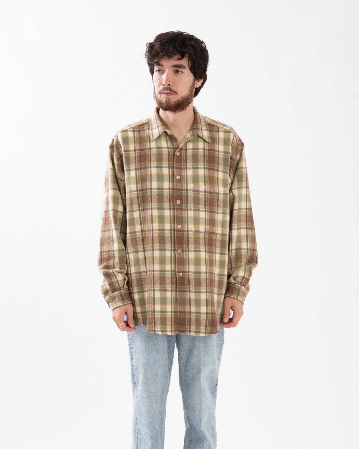 CASHMERE SILK CHECKED FLANNEL BIG SHIRT