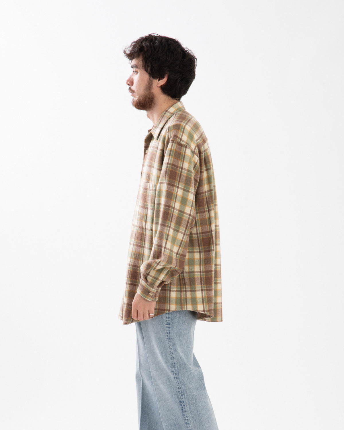 CASHMERE SILK CHECKED FLANNEL BIG SHIRT